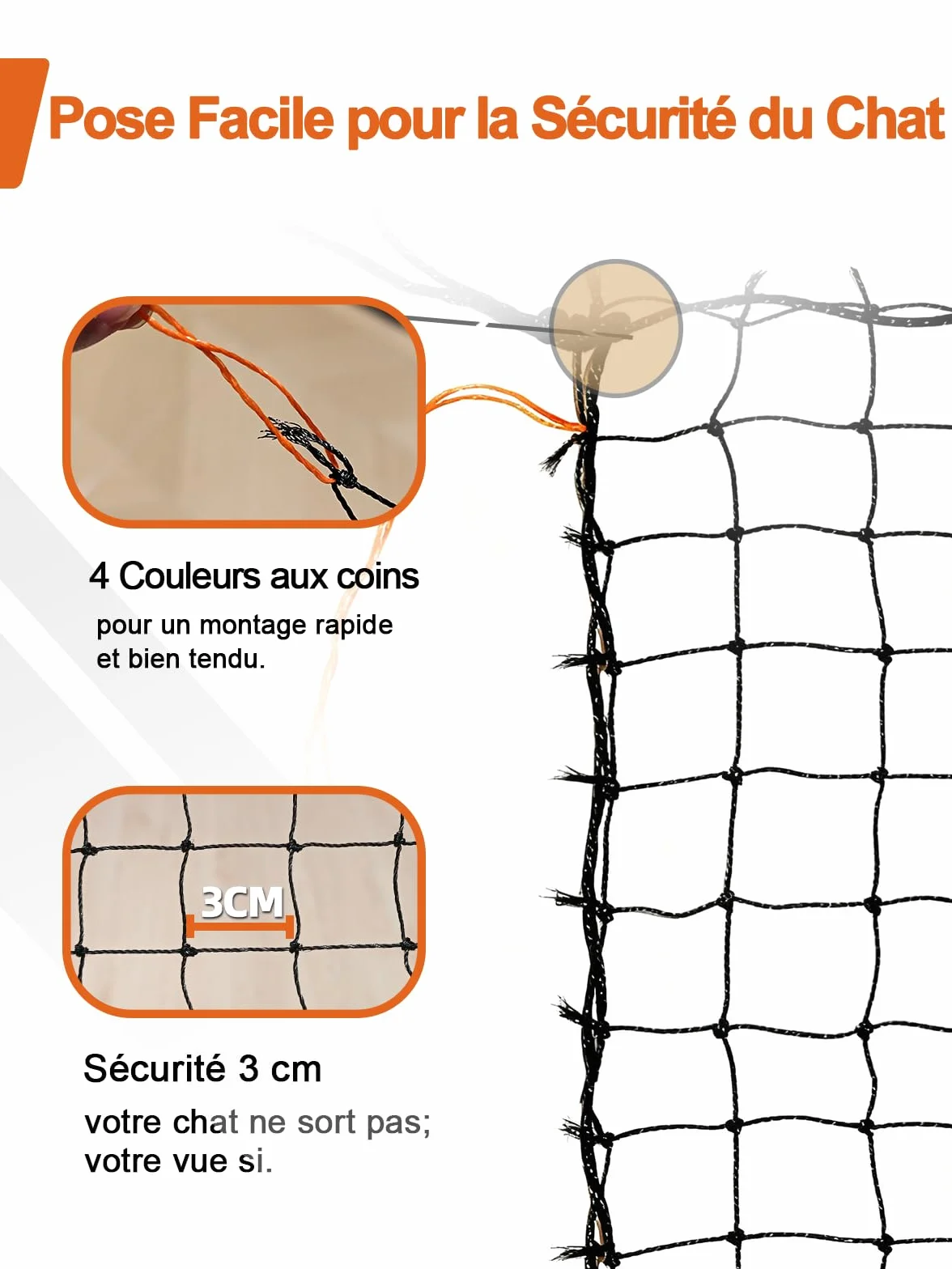 Filet Chat Balcon Renforcé Protection Fenêtre Barrière Chat 1x3m