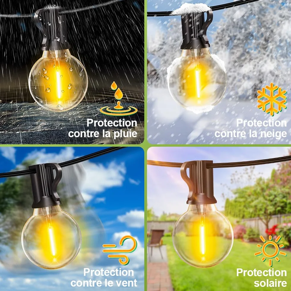 Guirlande Lumineuse Exterieure LED 10M Guinguette Jardin Terrasse Balcon