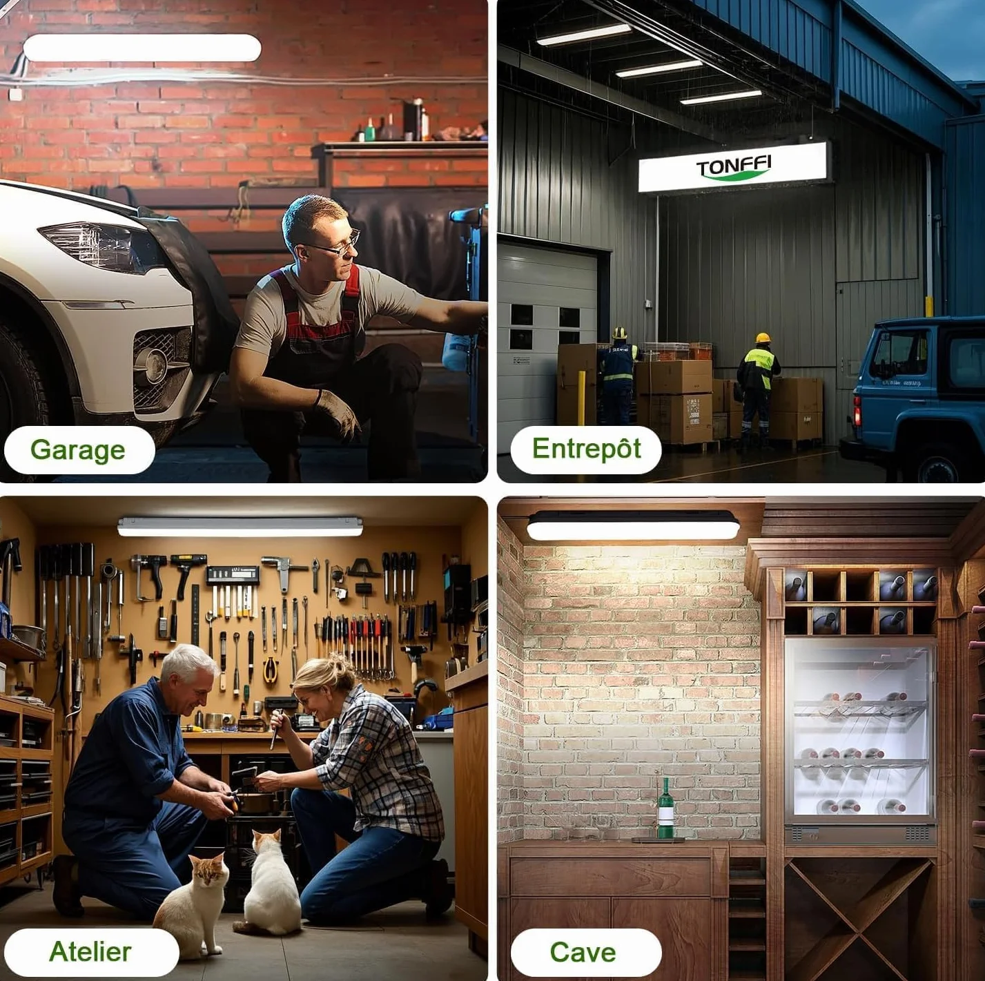 Réglette LED IP65 Connectable 60W 7500LM 6000K Blanc Froid 150cm Tonffi Luminaire Étanche pour Garage