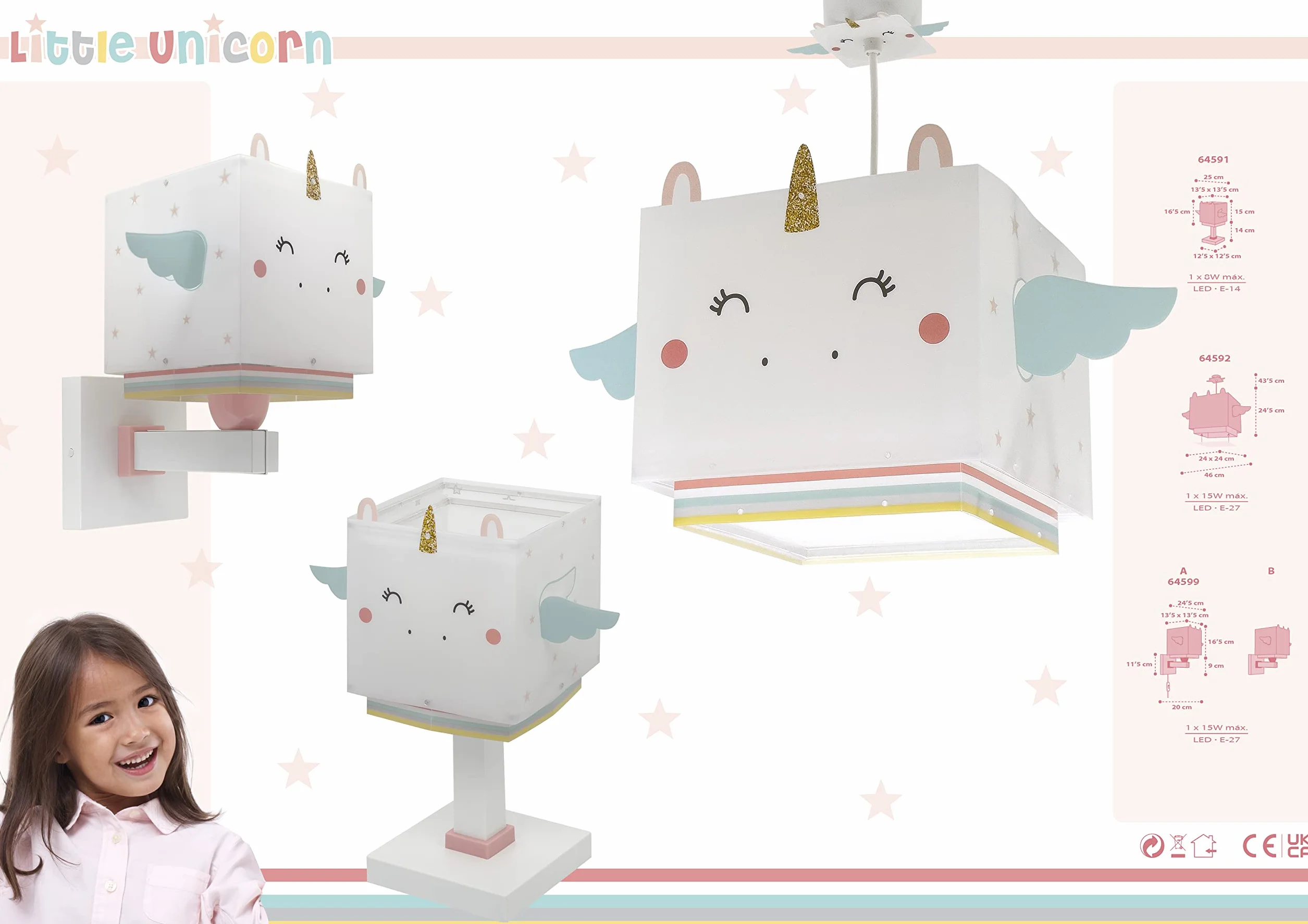 Dalber Lampe de Chevet Enfant Little Unicorn Licorne 8 W Blanc