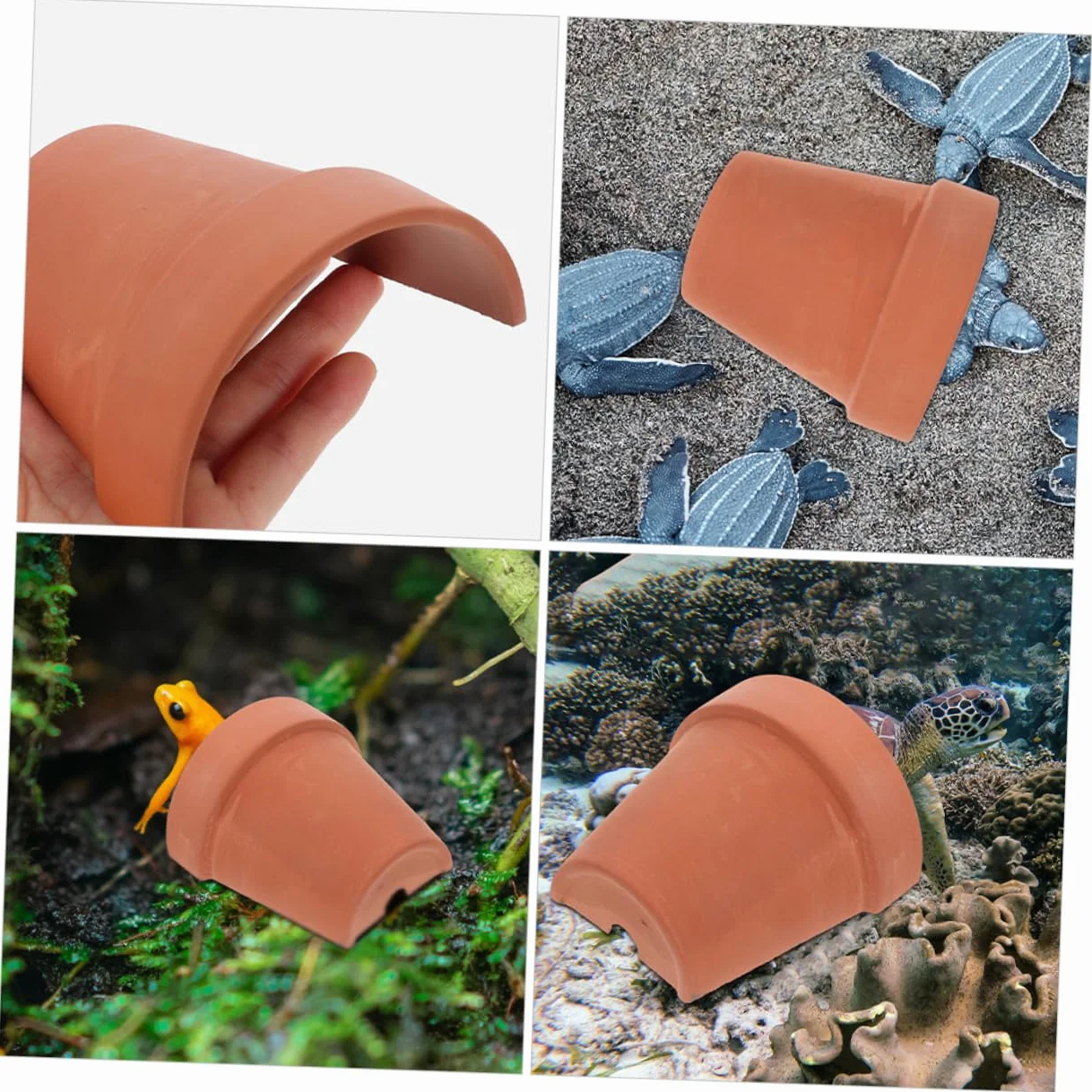 Cachette De Tortue en Argile 2 Pièces Abri Durable pour Reptiles Décoration Terrarium