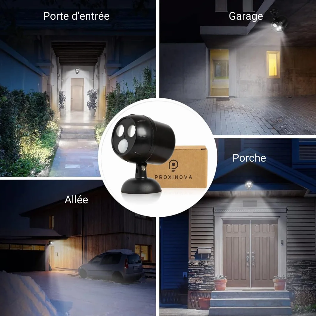 Lampe Detecteur de Mouvement Exterieur LED, 1000 Lumen, Projecteur Sans Fil, Tête Rotative 360°