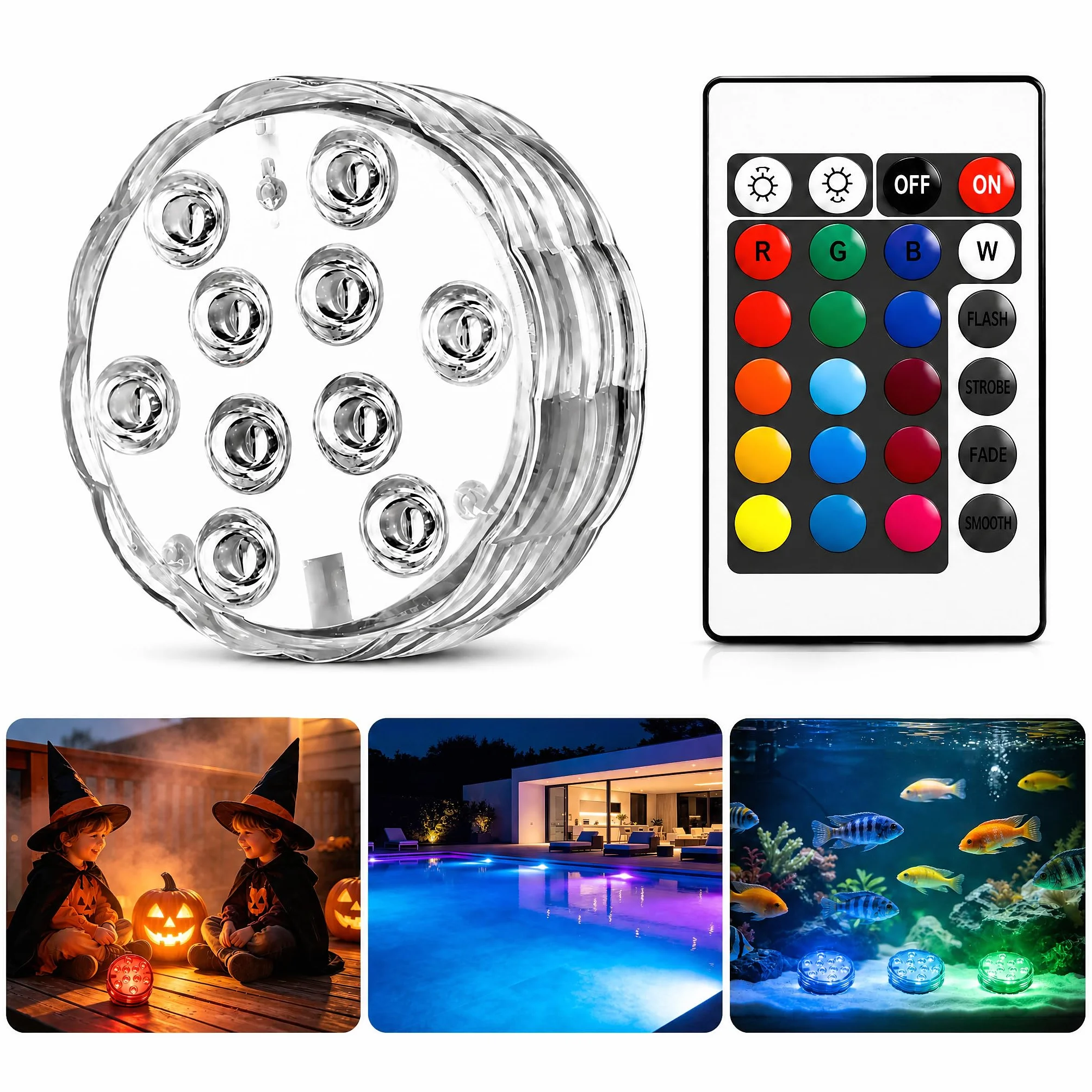 Lumière LED Submersible 16 Couleurs RGB Étanche IP68 pour Piscine Étang