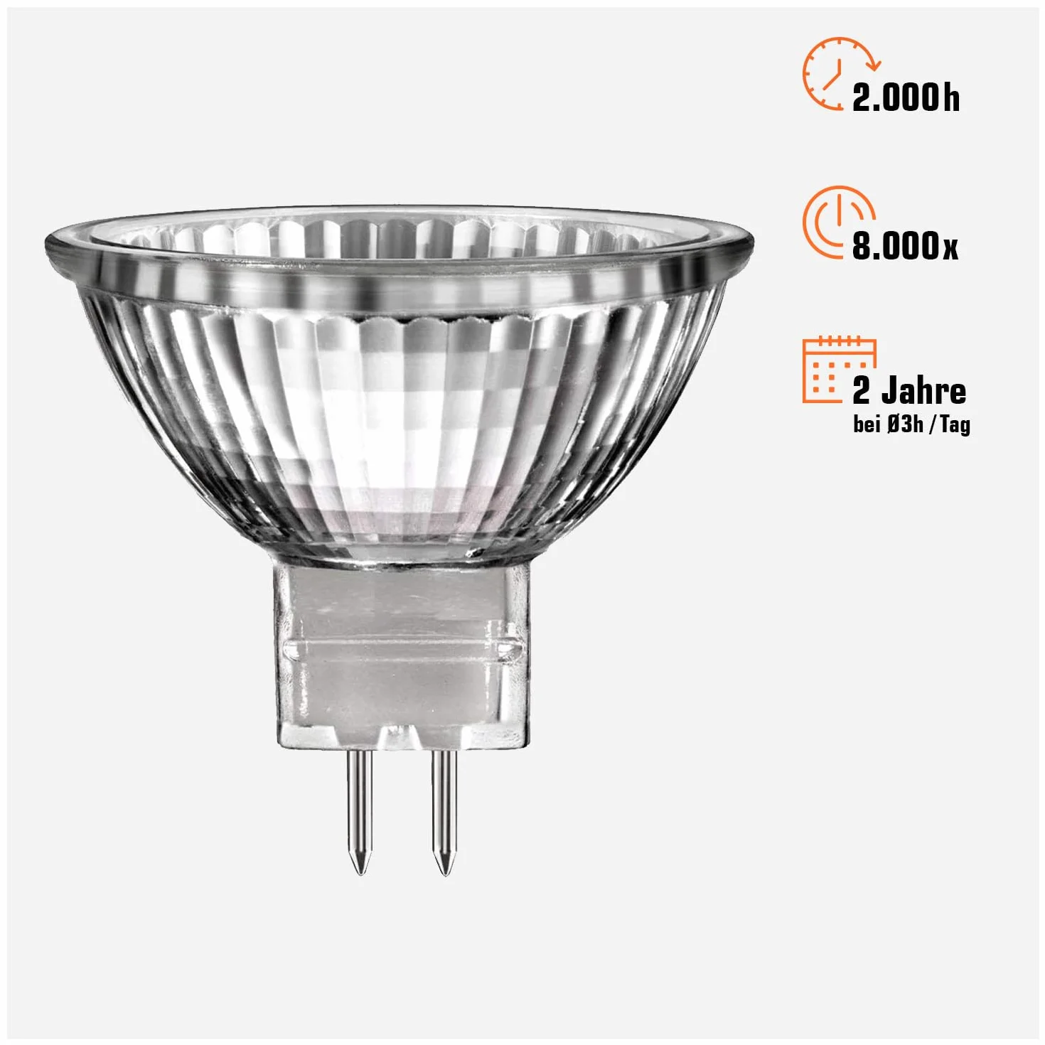 Ampoule halogène MR16 12V 50W GU5,3 50mm lumière blanche chaude angle 38°