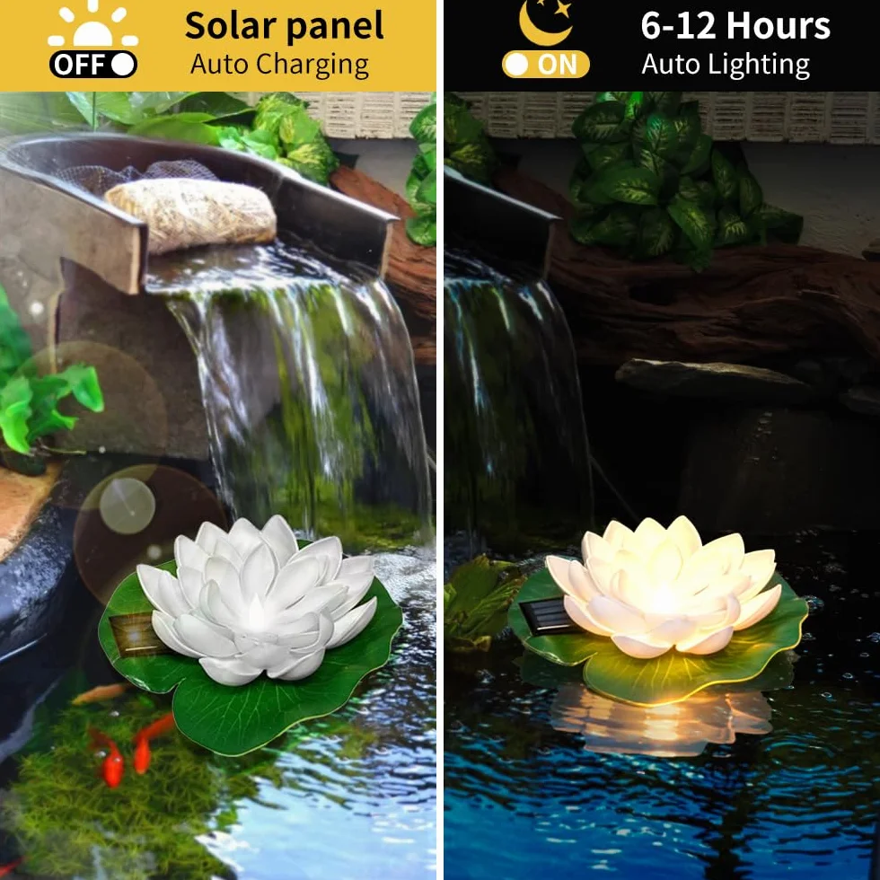 Lanterne Solaire Lotus LED Étanche - Lampe Flottante Piscine Bassin Jardin (Violet Blanc)