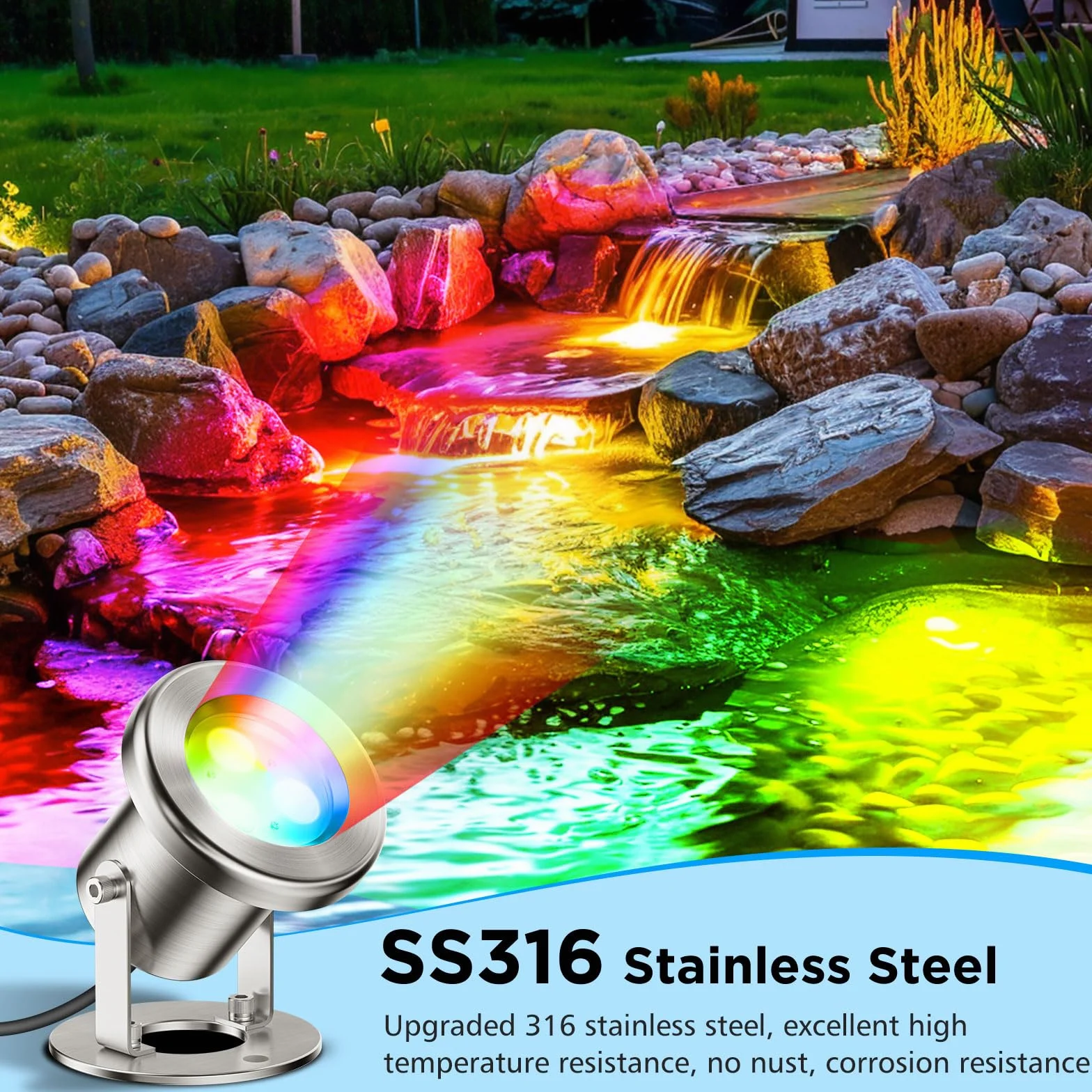 Eclairage Bassin de Jardin 6W SS316 RGB Lampe Submersible IP68 avec Contrôle APP Transformateur 12V Set 2