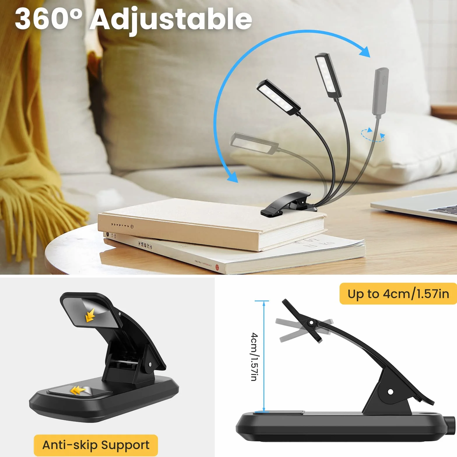 TEAMPD Lampe de Lecture LED Rechargeable, 10 LEDs, 360° Cou Flexible, 3 Couleurs & Intensité Variable, Mini Veilleuse