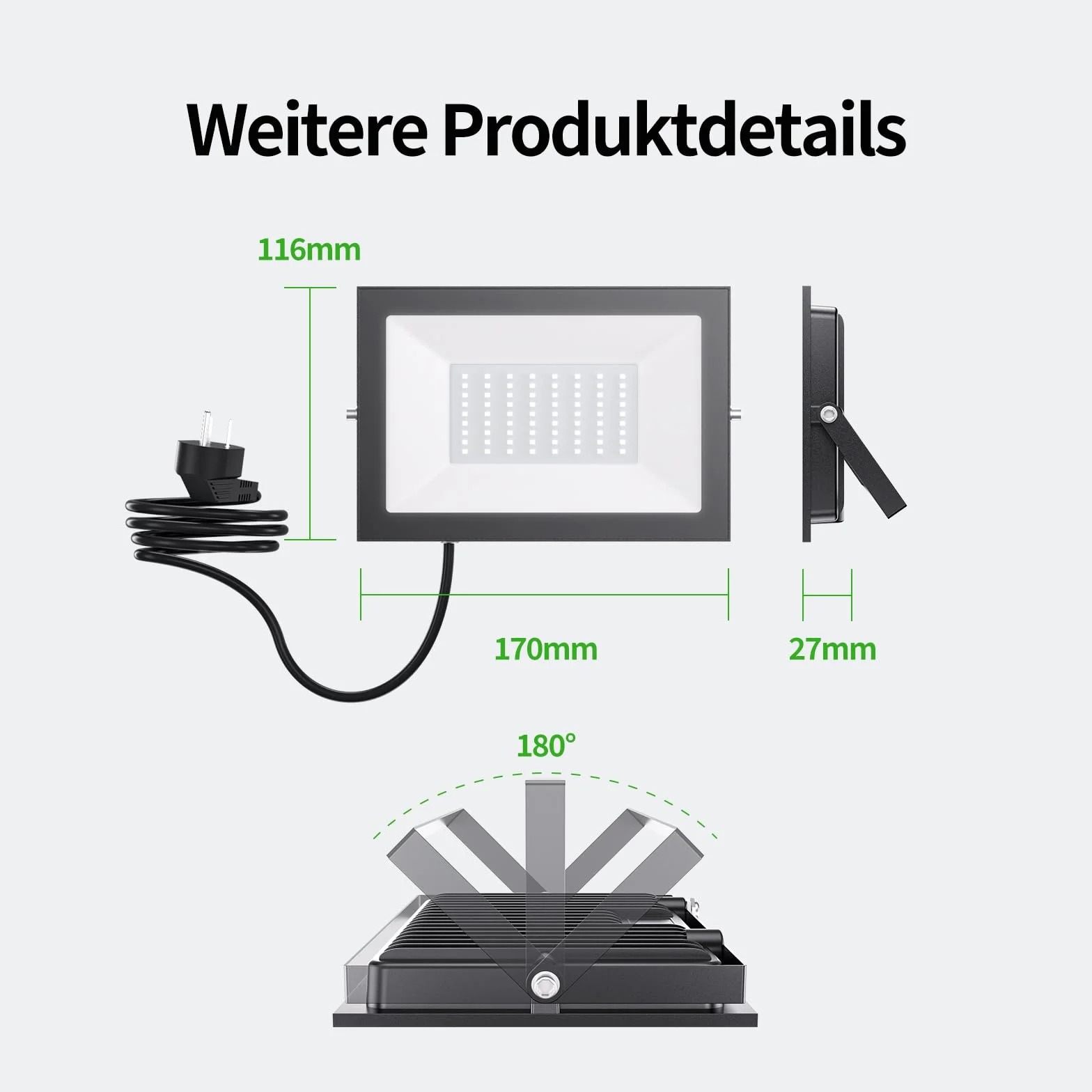 Allin 50W Projecteur LED Exterieur 5000LM 6500K Blanc IP65 Etanche Eclairage de Securite