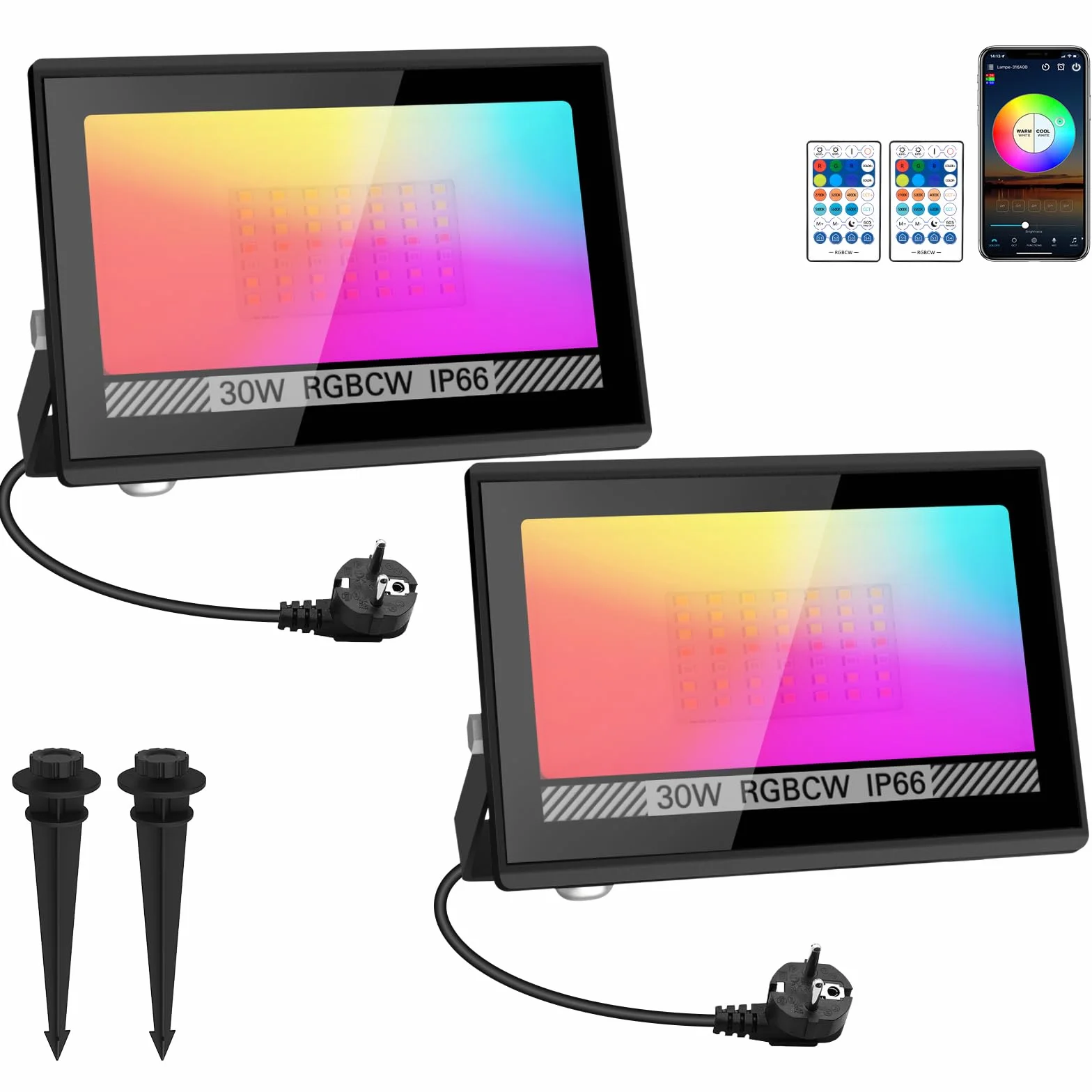 Projecteur LED Extérieur 30W RGB T-SUN IP66 avec Application et Télécommande