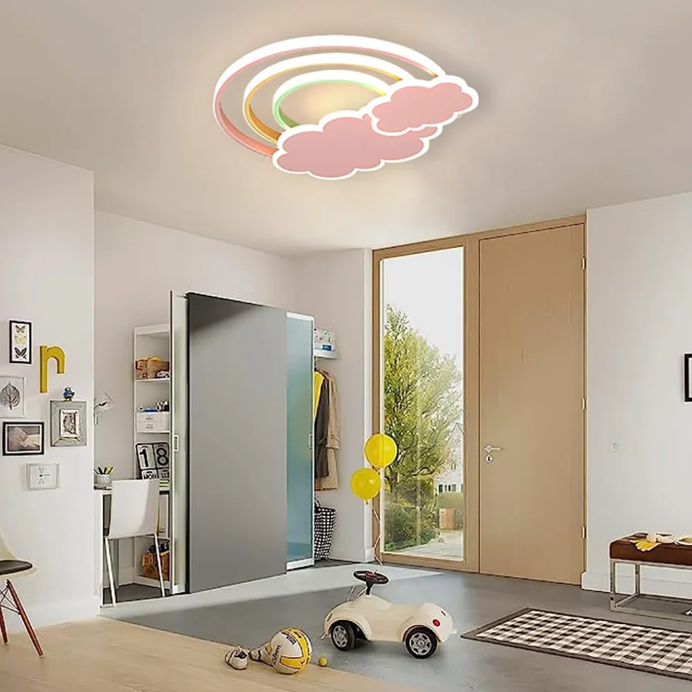 KZT Plafonnier LED Enfant Dimmable Télécommande Nuages Arc-en-Ciel 3000K-6000K