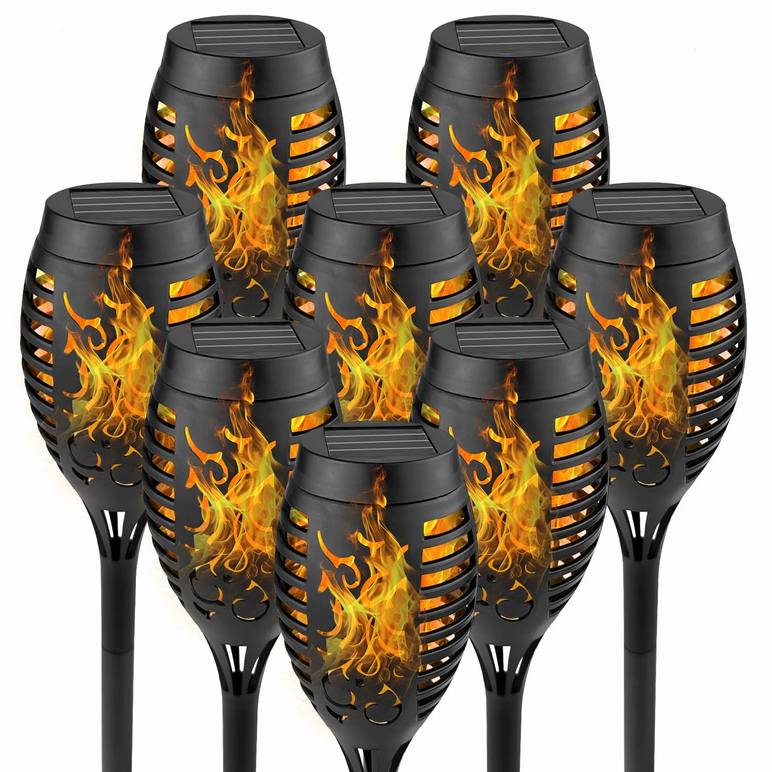 WinGluge Lot de 8 lampes solaires extérieur IP65 12 LED effet flamme réaliste