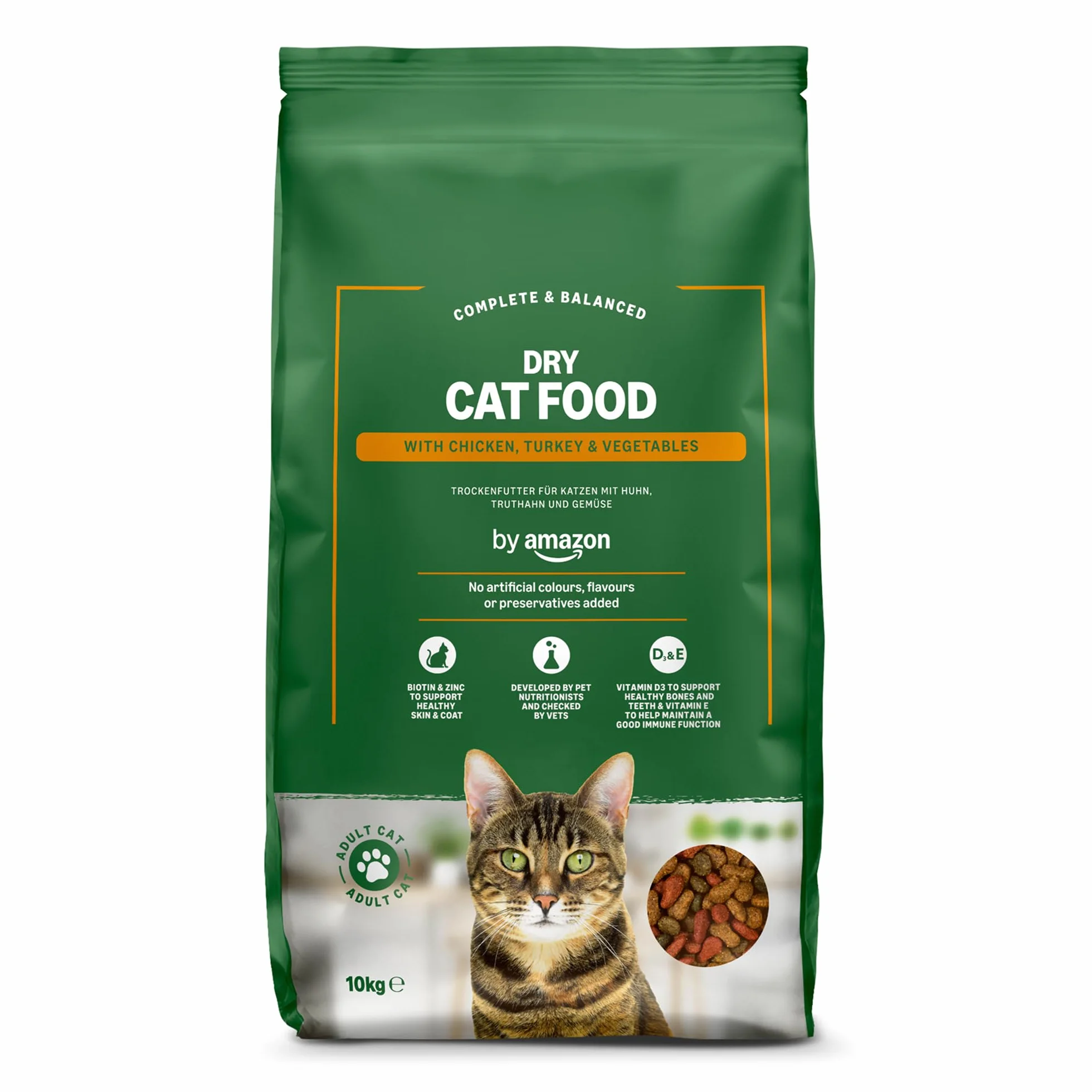 Amazon Croquettes complètes pour chats adultes au poulet dinde et légumes 10kg