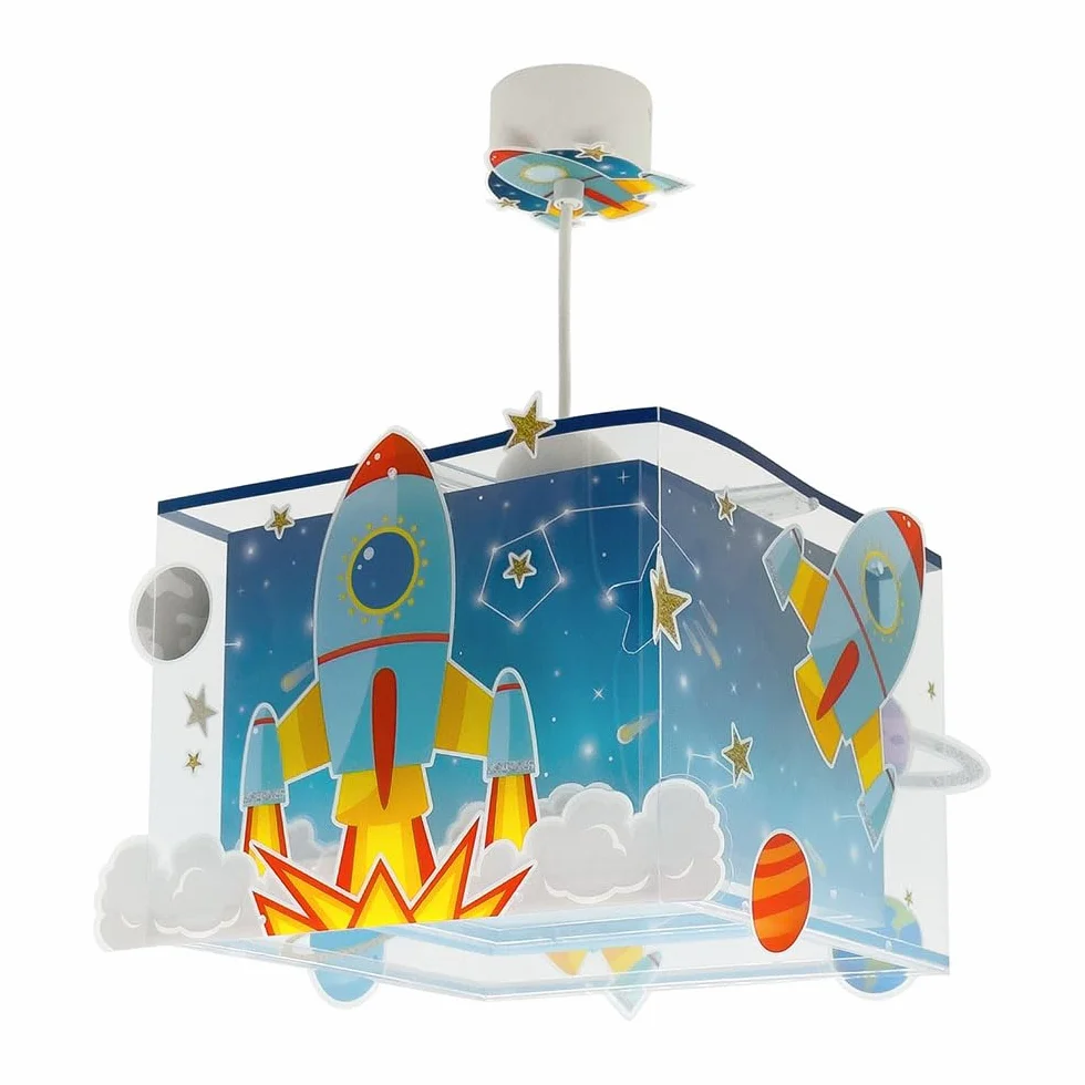 Dalber Lampe Suspension Enfant Rocket Fusée Spatiale Système Solaire E27 Bleu