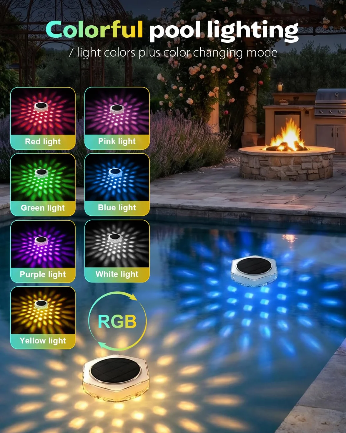 Lampe solaire pour piscine AdalyRoma RVB LED flottante avec télécommande et minuterie