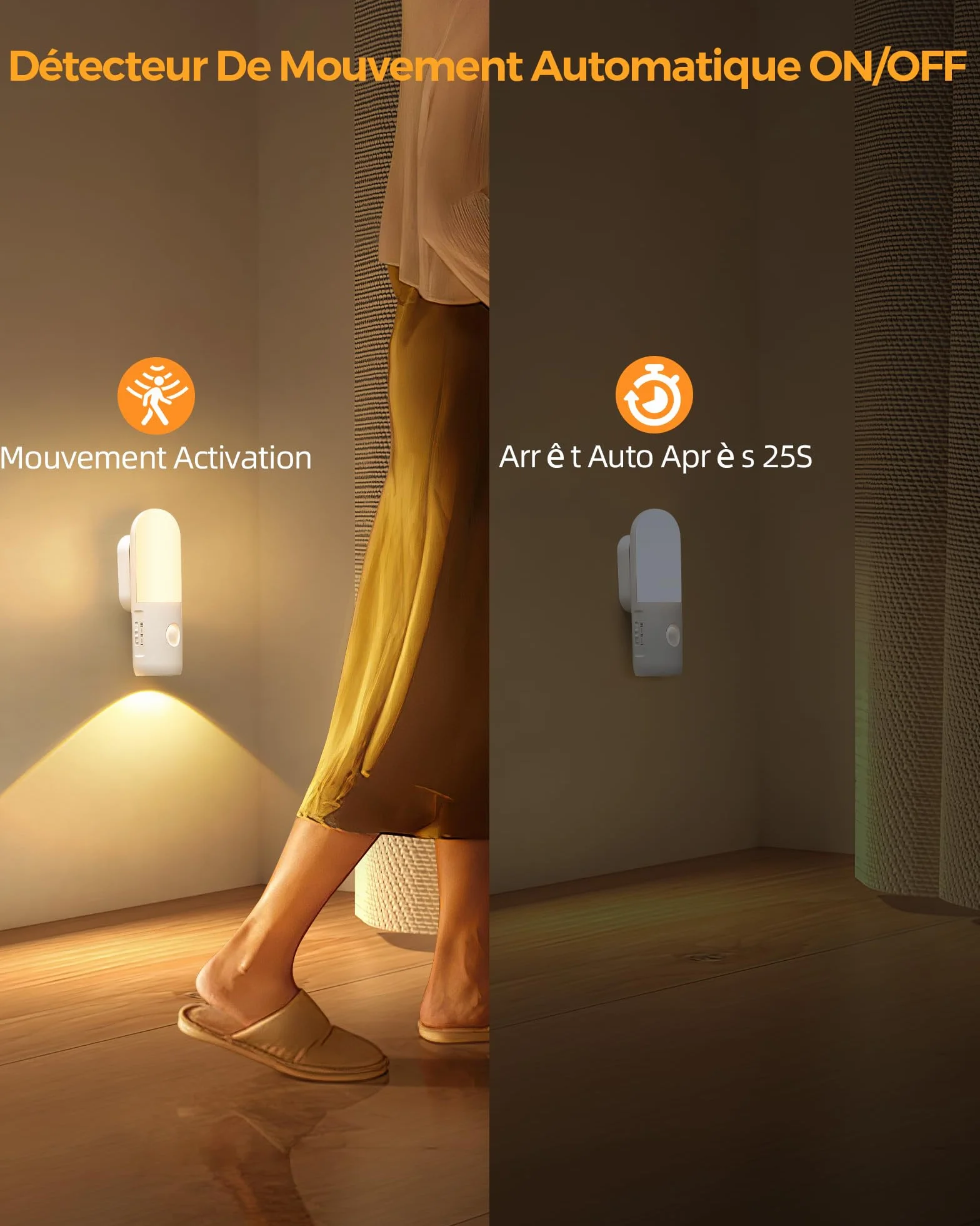 Veilleuse Rechargeable 2000mAh Lampe LED Détecteur de Mouvement Intérieur 3000K 4000K 6000K Graduable 2 Pack