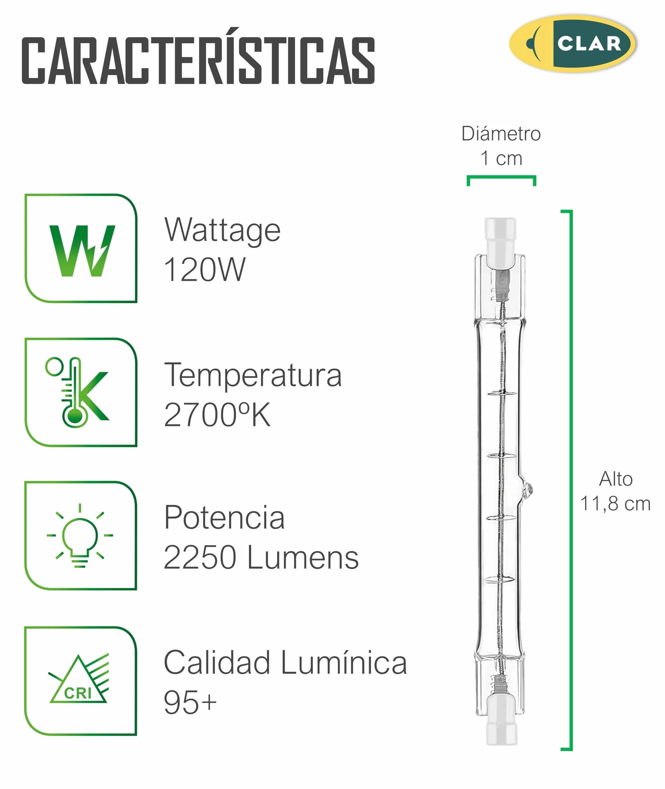 Ampoule Halogène R7S 118mm 120W Pack de 10