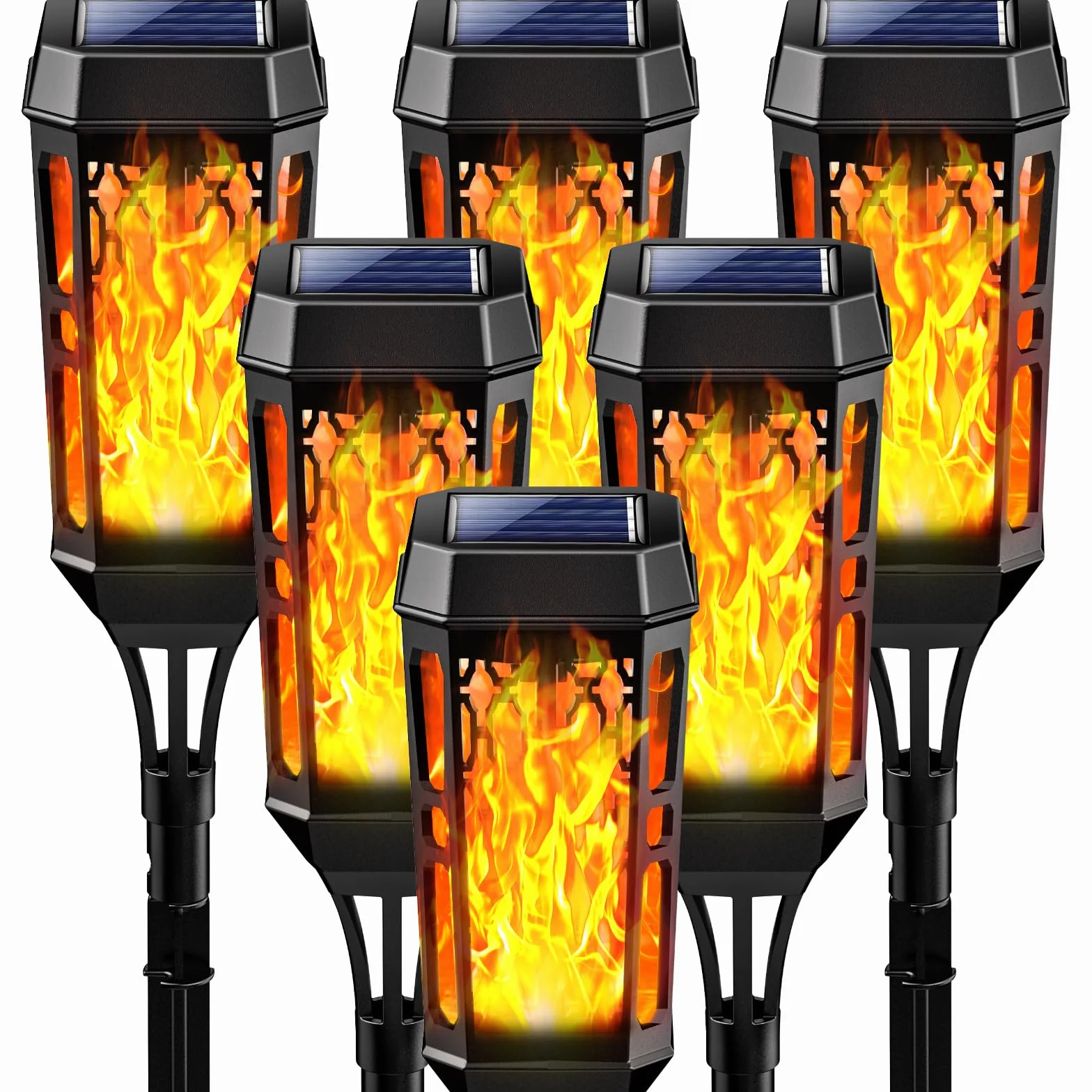 Lumière Flamme Solaire Exterieure 6 Pièces 12 LED Etanche Lampe à Flamme Solaire Torche Jardin Vacillante