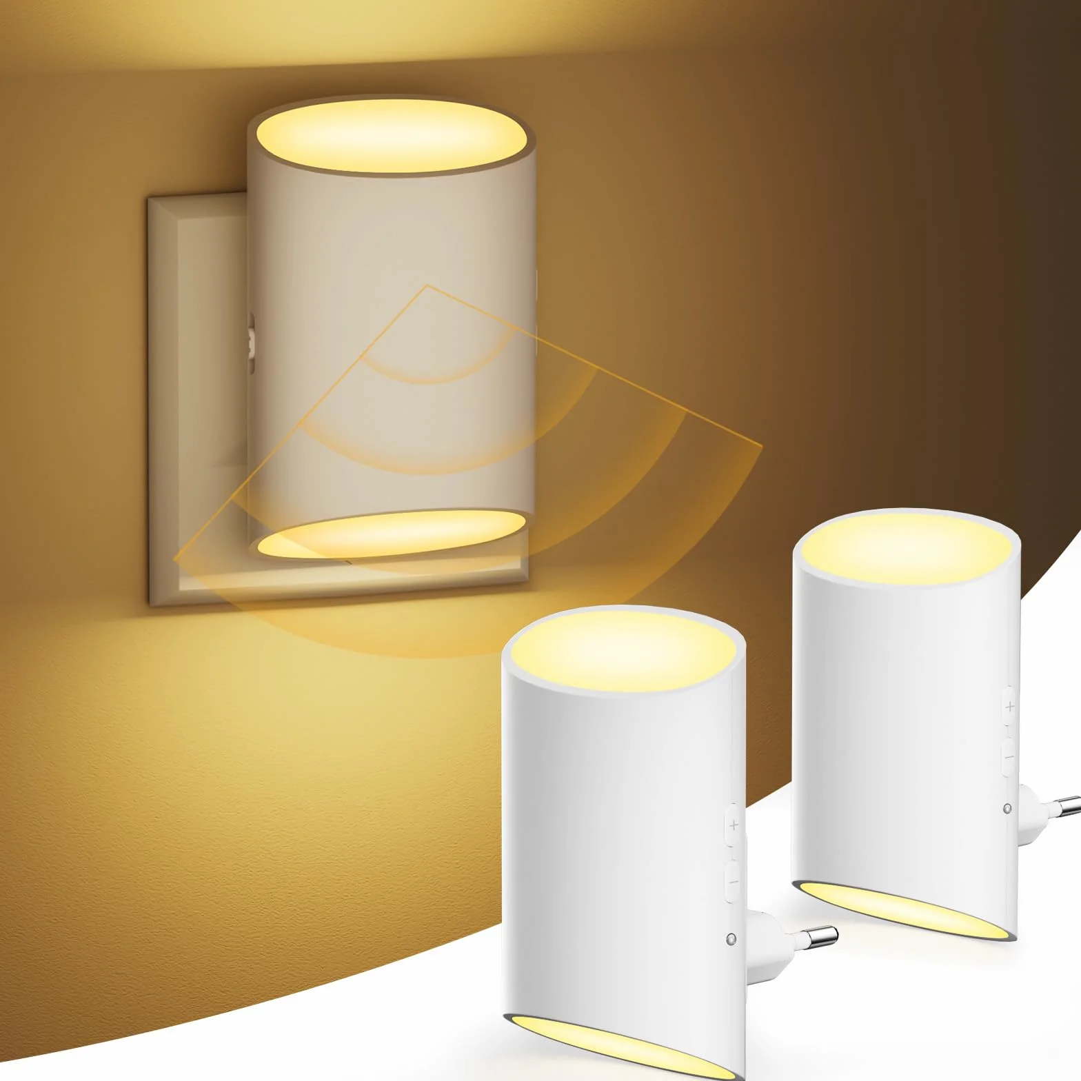 Veilleuse Enfant 2 Pcs Prise Electrique Détecteur Mouvement Capteur Lumière Blanche Chaude Intensité Variable 1-100 lm