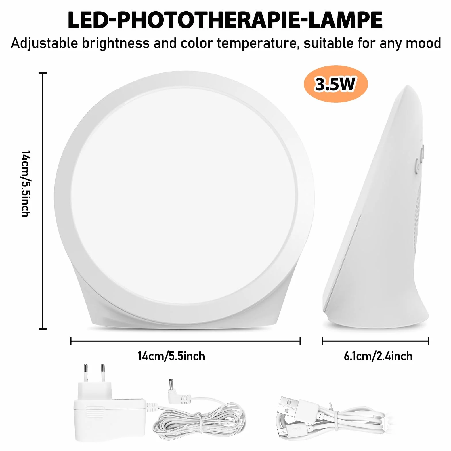 PORFOYO Lampe de luminothérapie, lampe de bureau avec 3 températures de couleur, fonction mémoire, 6 minuteries