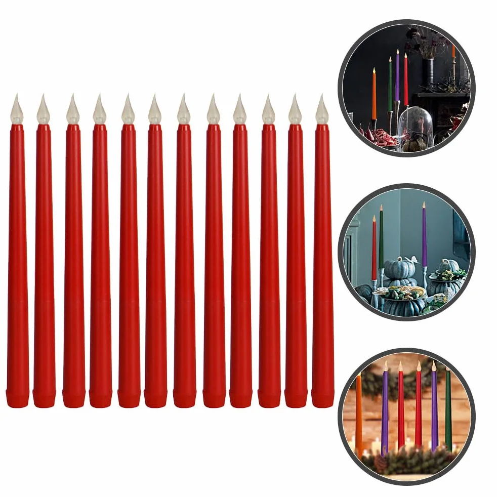 HOMSFOU 12 Pièces Bougies LED Coniques Rouges Sans Flamme pour Décoration Noël Mariages