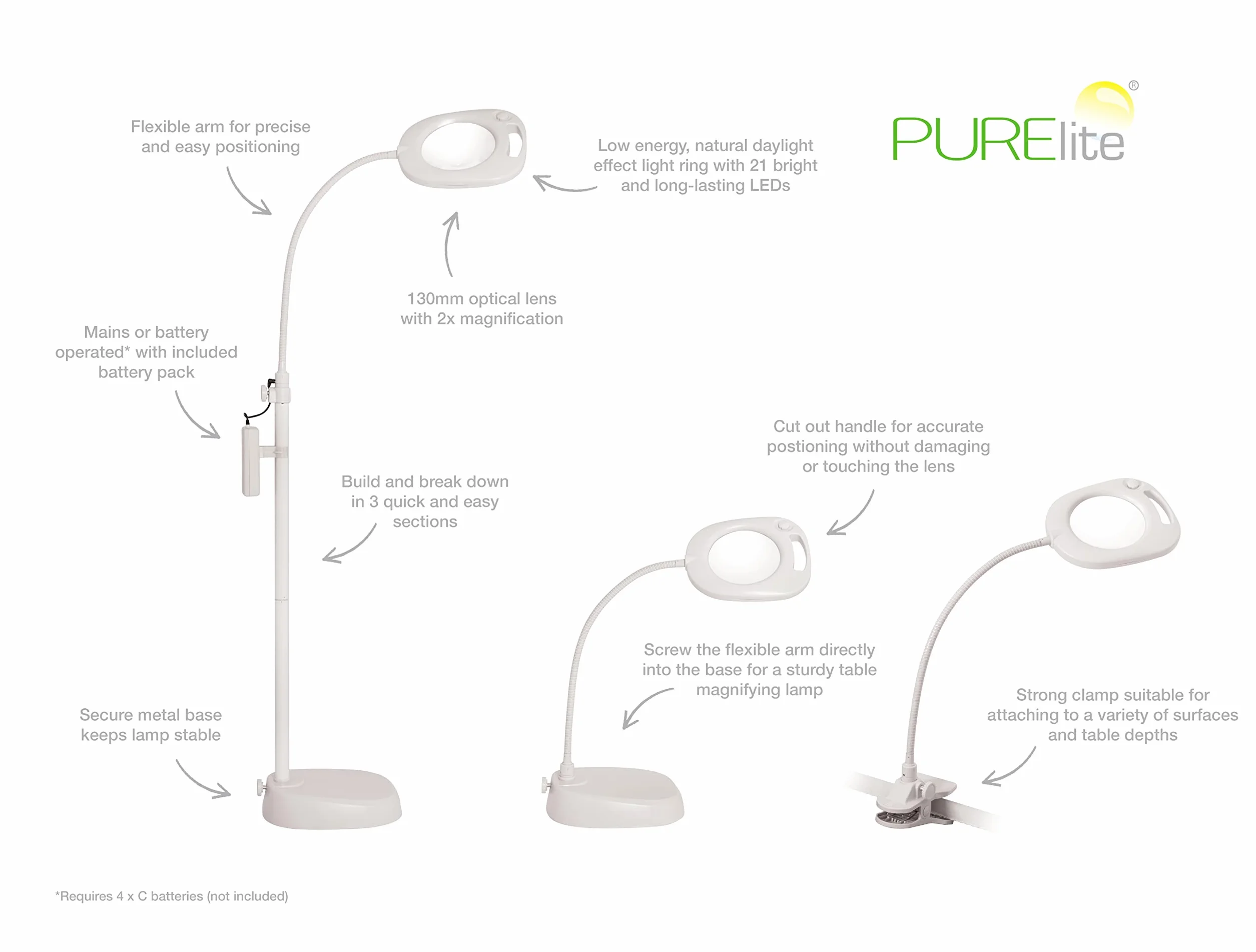 PURElite Lampe Loupe 3en1