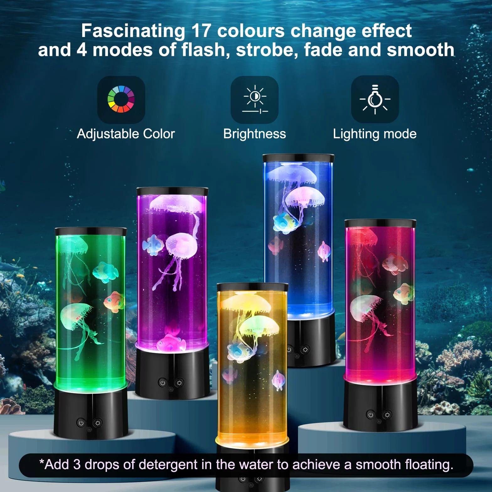 Lampe Méduse Jellyfish Lumière d'ambiance LED 17 Effets de Couleur Changeants Aquarium