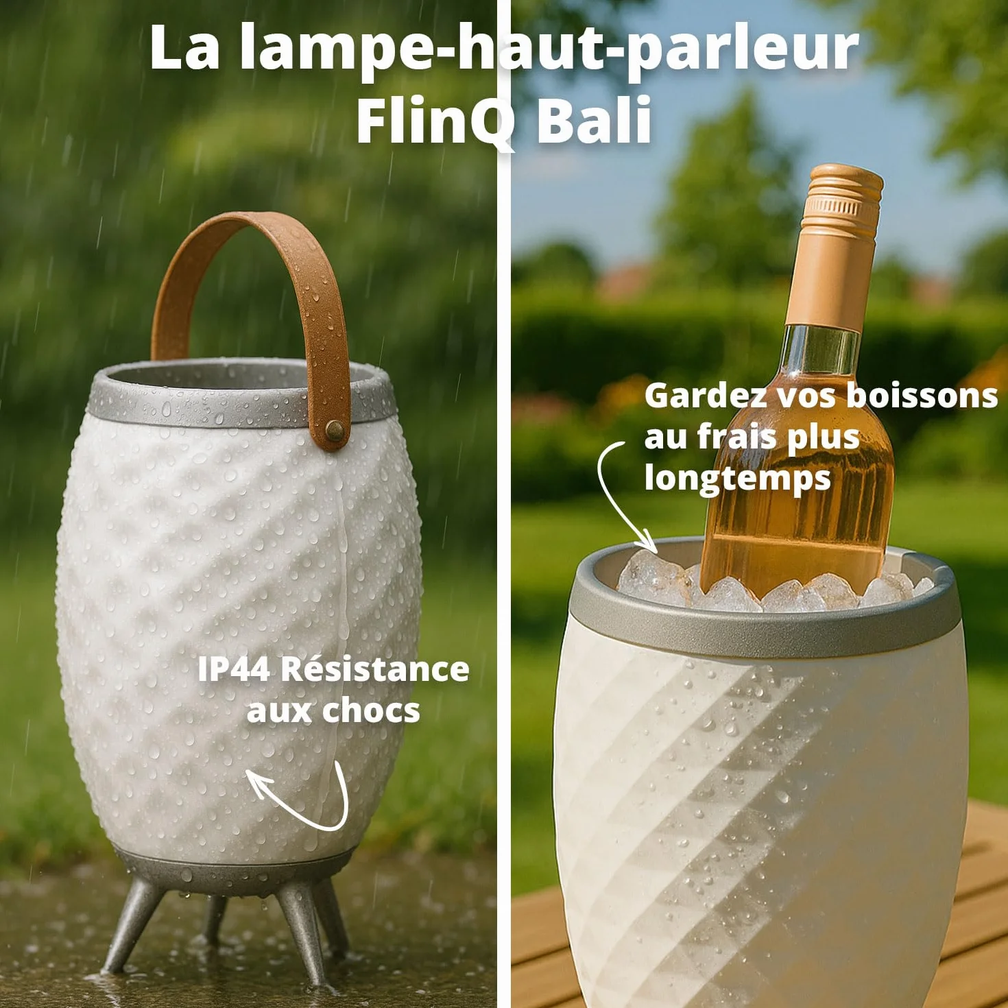 FLINQ Haut-Parleur Bluetooth Portable Lampe LED Bali avec Refroidisseur à vin Étanche aux éclaboussures Blanc