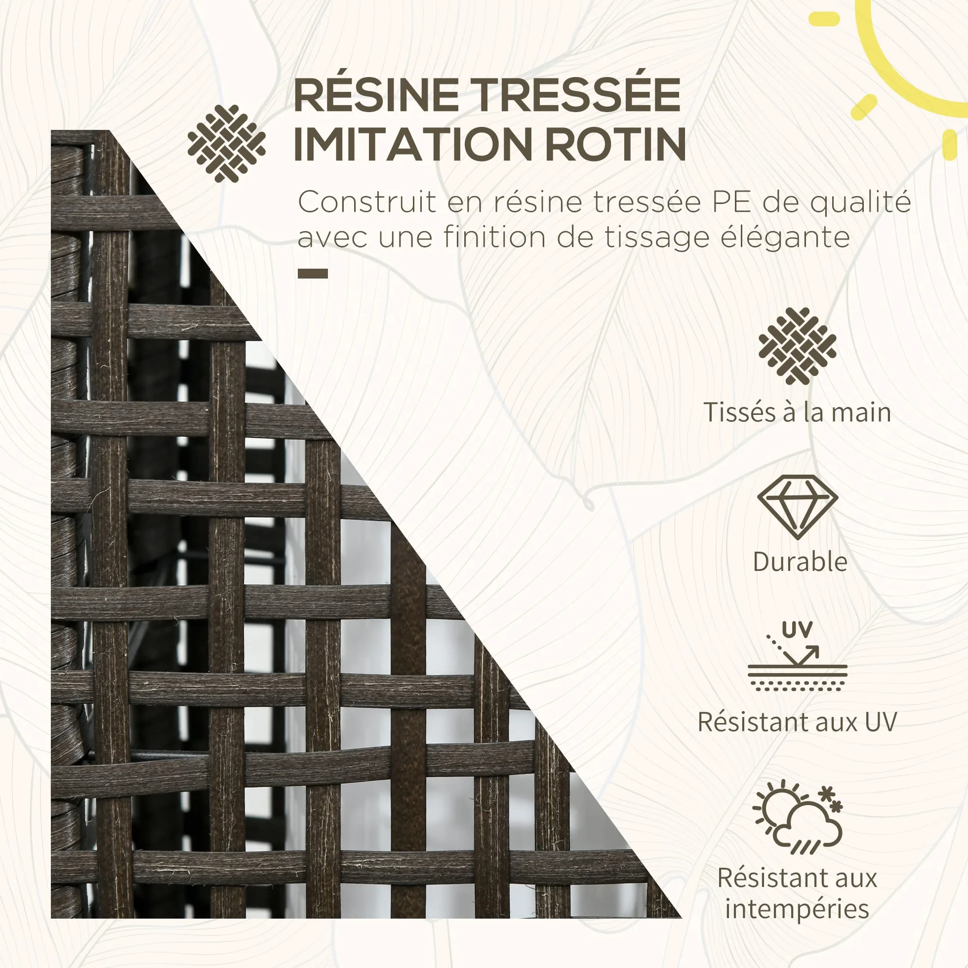 Outsunny Lampe à Poser Luminaire LED de Jardin Solaire en Résine Tressée Imitation Rotin 21 x 21 x 78 cm Gris