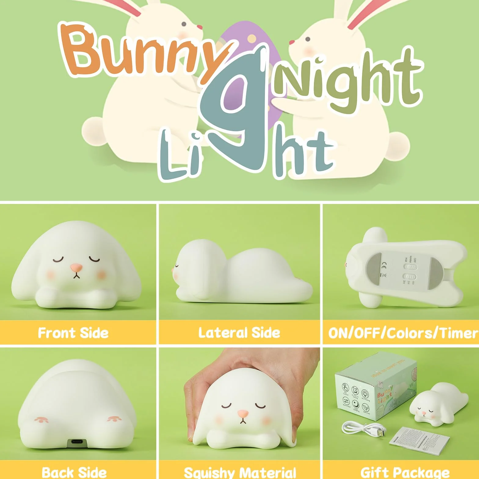 ZKLiLi Mignon Lapin Enfants Silicone Night Light, 7 Couleurs, Tactile, USB