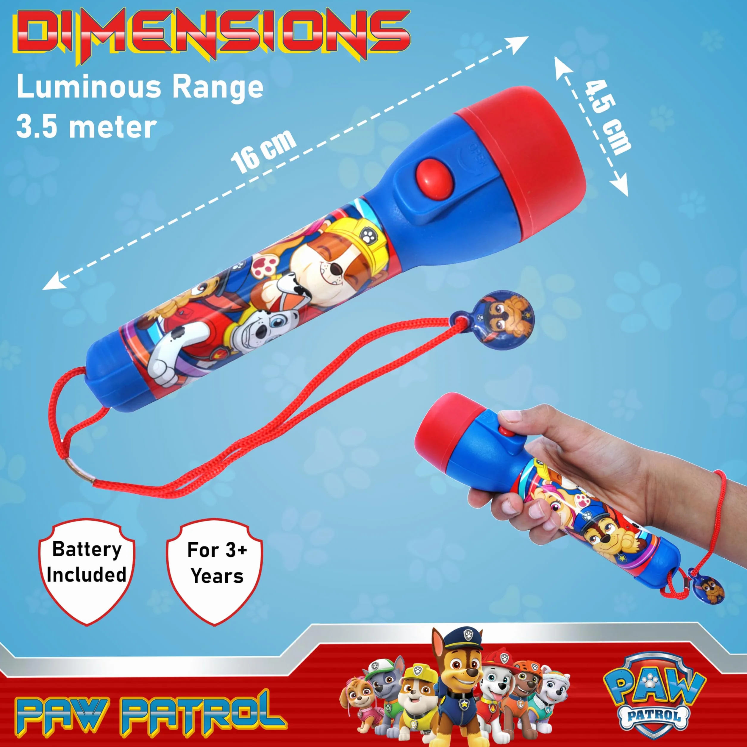 Lampe de poche LED Pat' Patrouille 16 cm pour enfants HOVUK