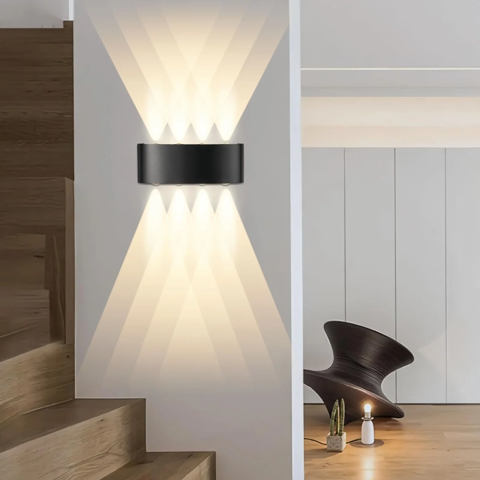 CHEVVY Lot de 2 Applique Murale LED Noir 8W IP65 3000K Aluminium Moderne