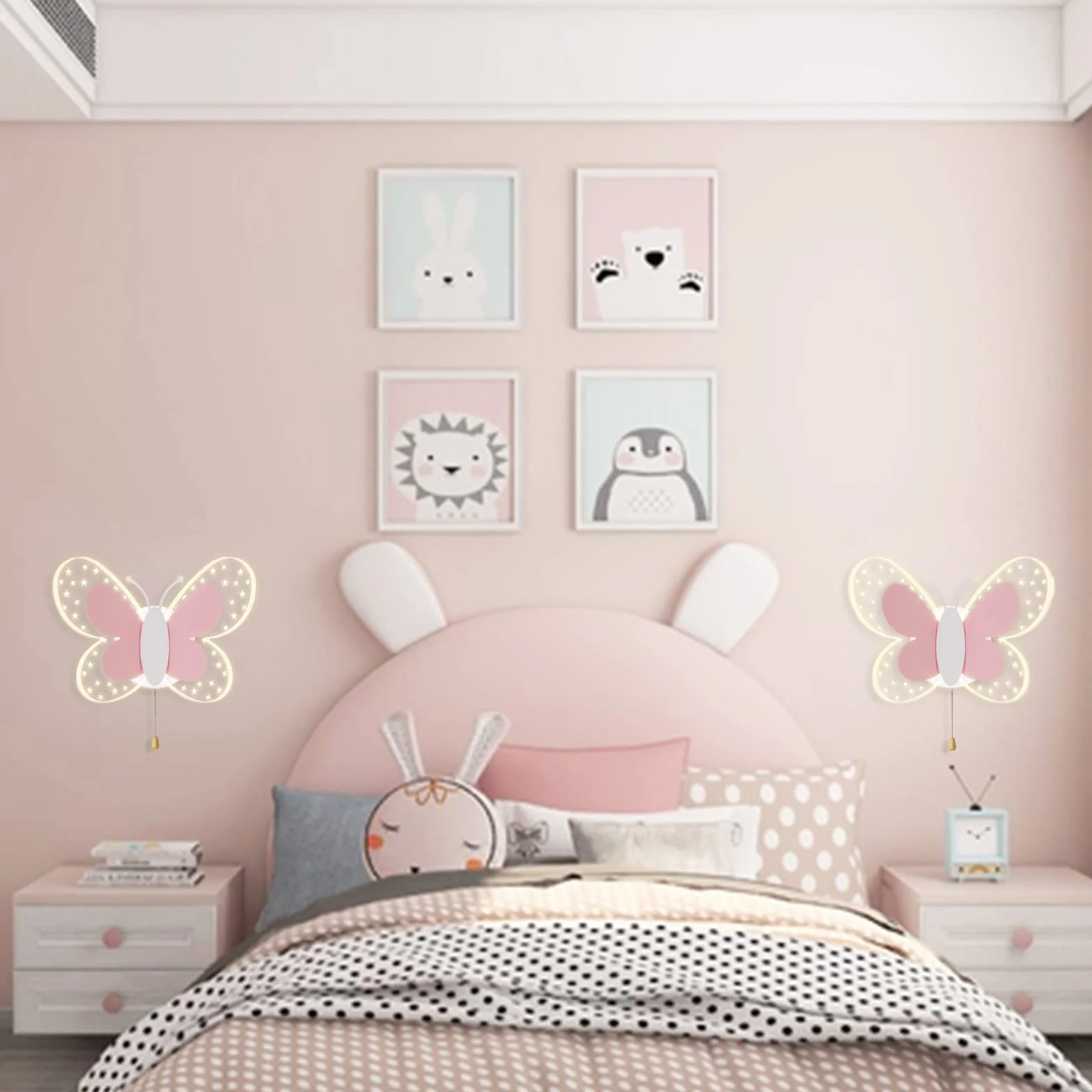 Applique Murale LED 16W avec Interrupteur, Lampe Murale Papillon Rose 3 Températures de Couleur