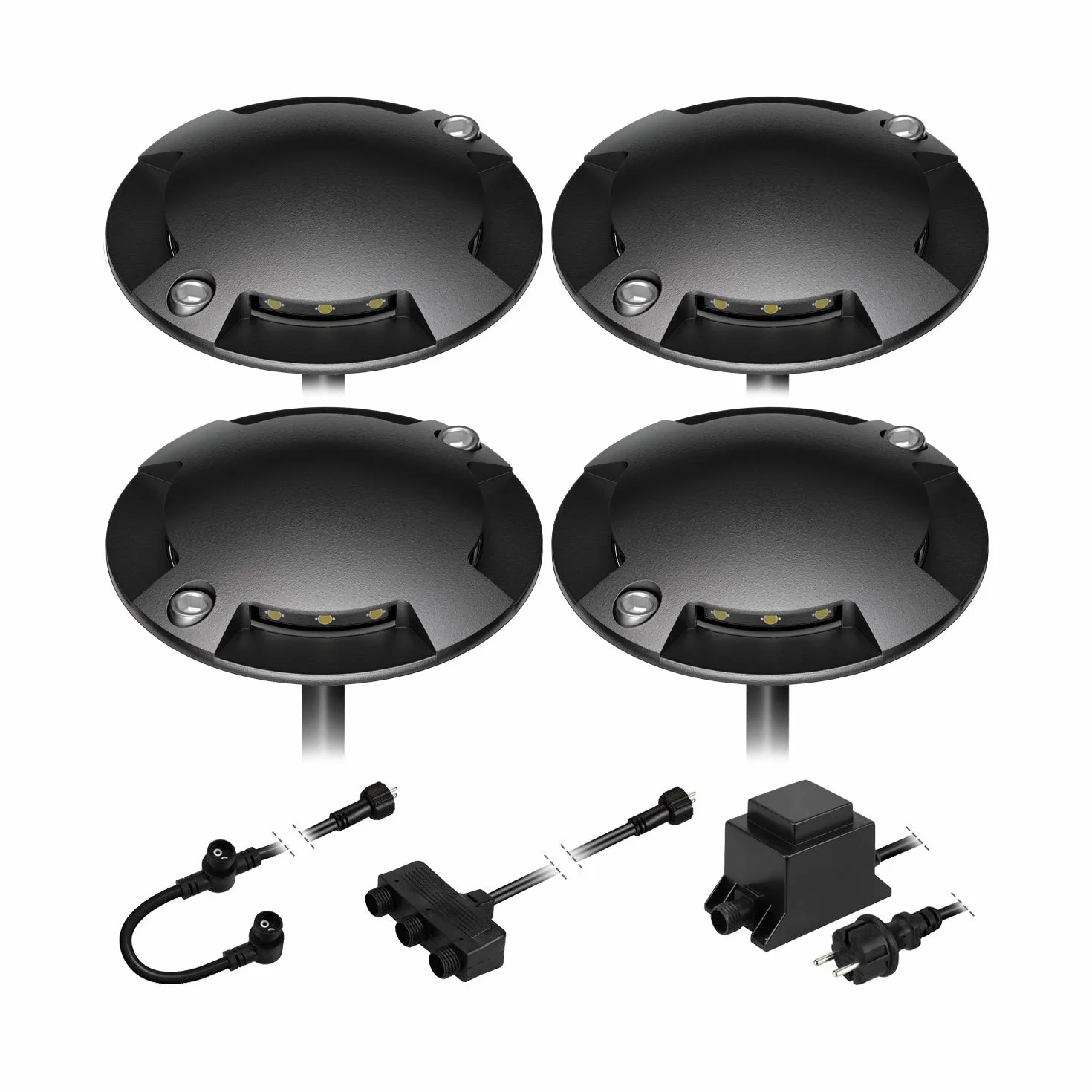 Lampe LED de sol en saillie Bunda ledscom.de 4 flammes extérieur noir carrossable blanc chaud 4 pièces