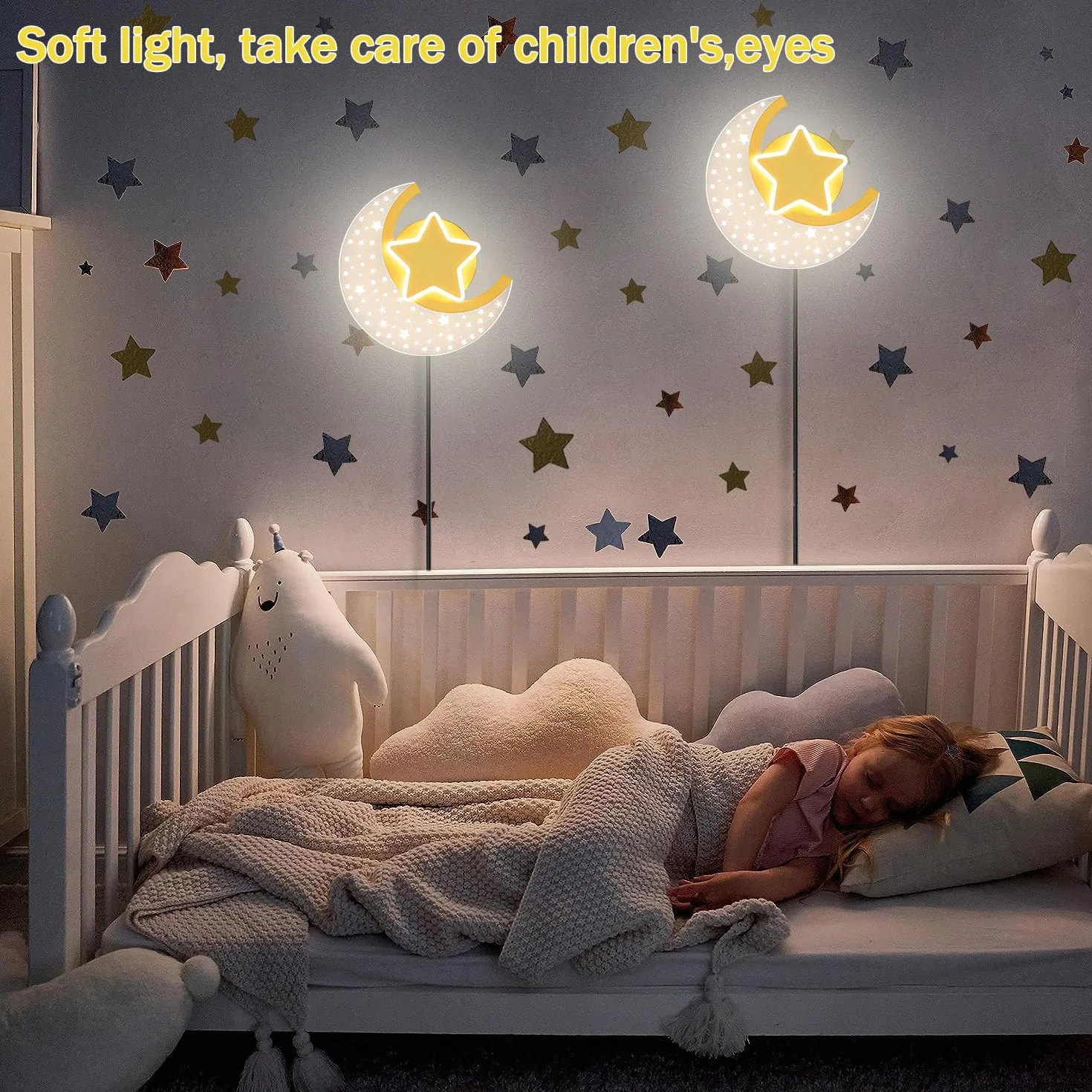 Applique Murale LED Interieur avec Prise Dimmable Lune Contrôle Tactile Lumière Mural Métal Chambre Enfants