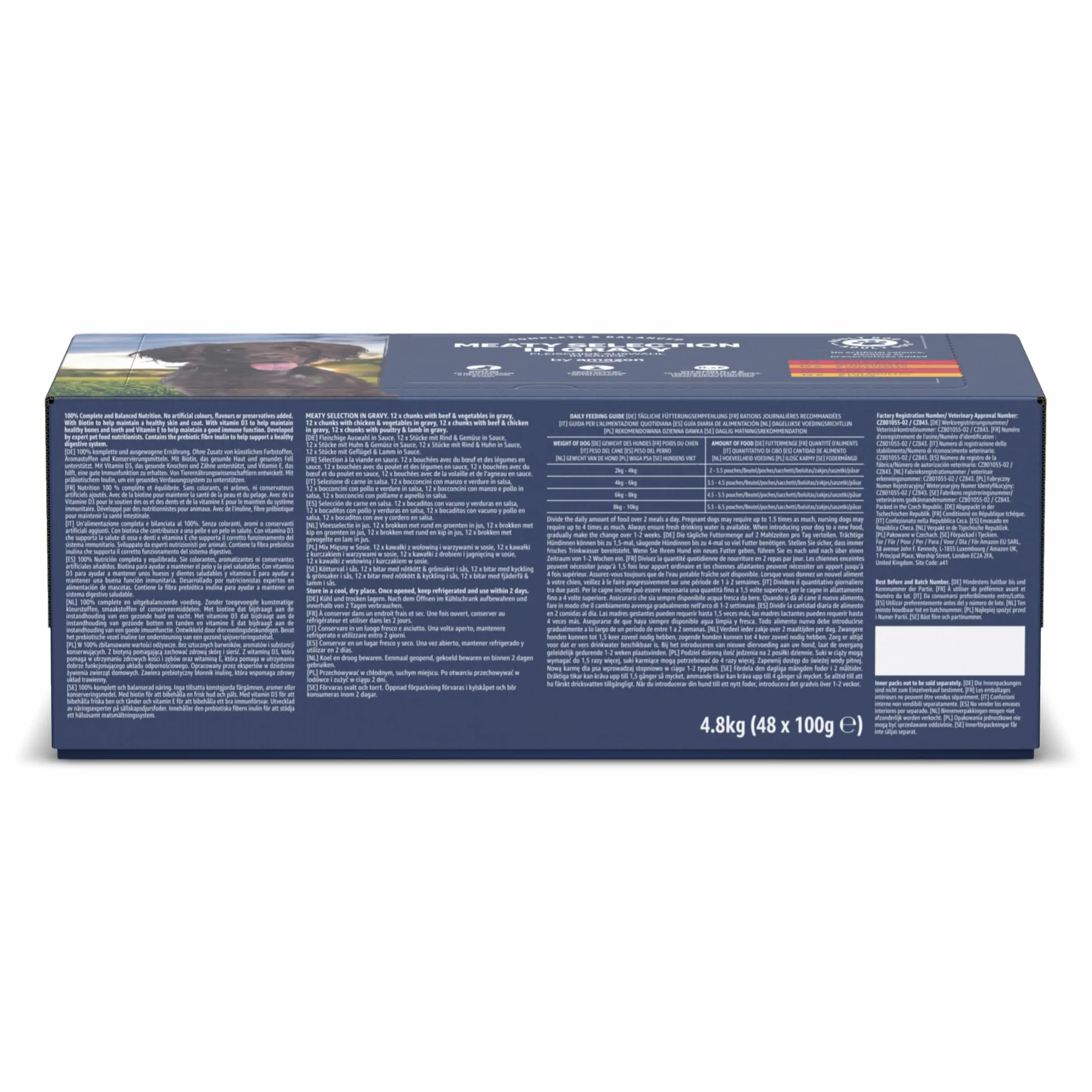 Amazon Aliment Complet pour Chiens Adultes, Sélection à la Viande en Sauce, 4.8 kg, Lot de 48 x 100g