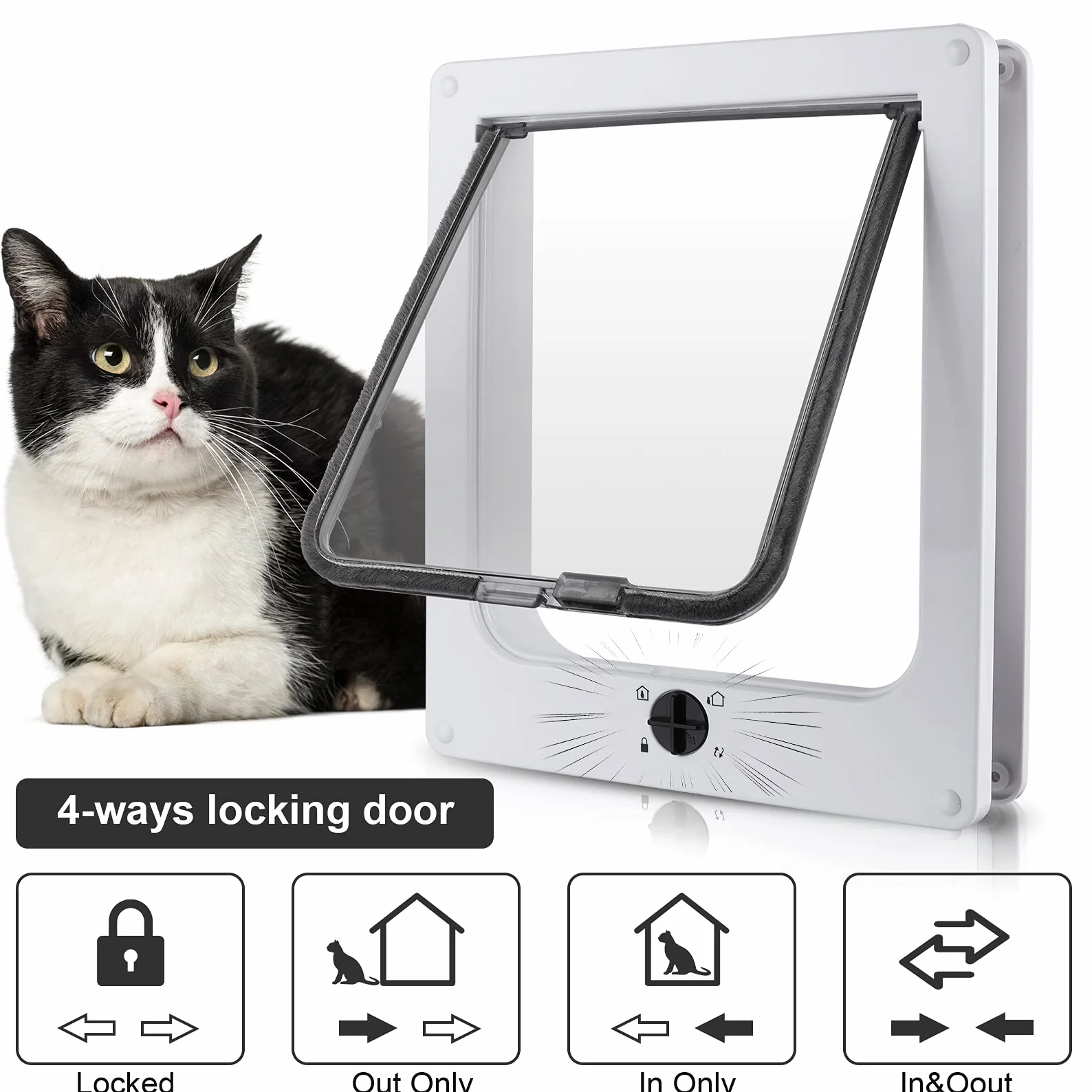 Chatière magnétique 4 Voies pour Chat et Petit Chien, Porte Animaux Tunnel L-23,5x27x5,5cm Blanc