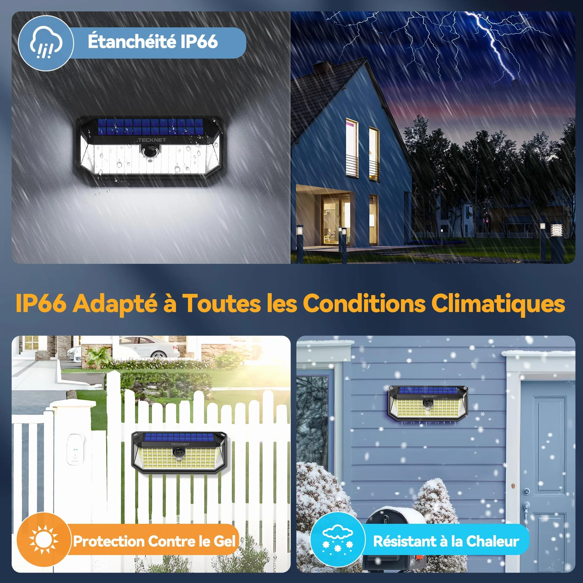 TECKNET Lampe Solaire Extérieur 4200LM 416 LEDs 300° 3 Modes Détecteur de Mouvement IP66
