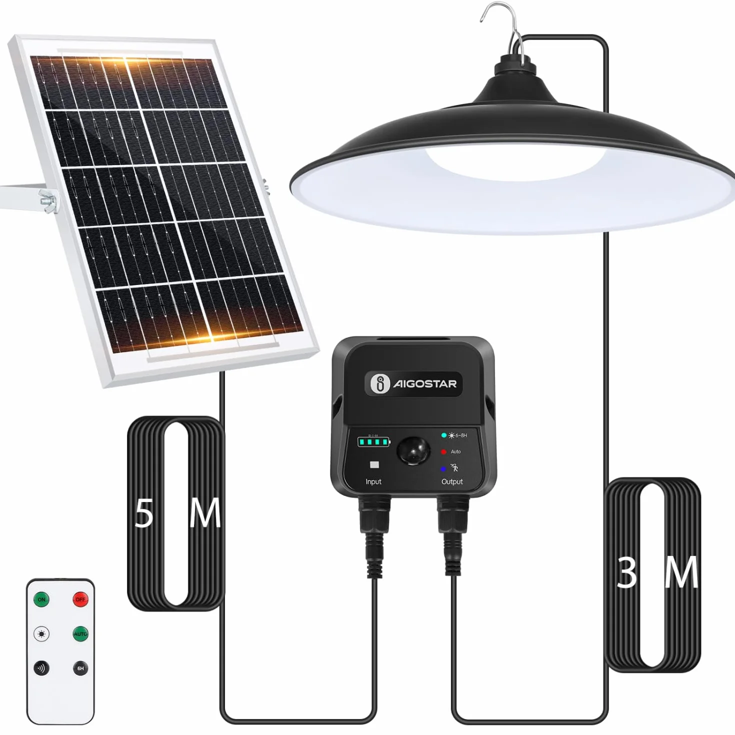 Lampe solaire extérieure 70W IP65 avec détecteur de mouvement et télécommande Aigostar