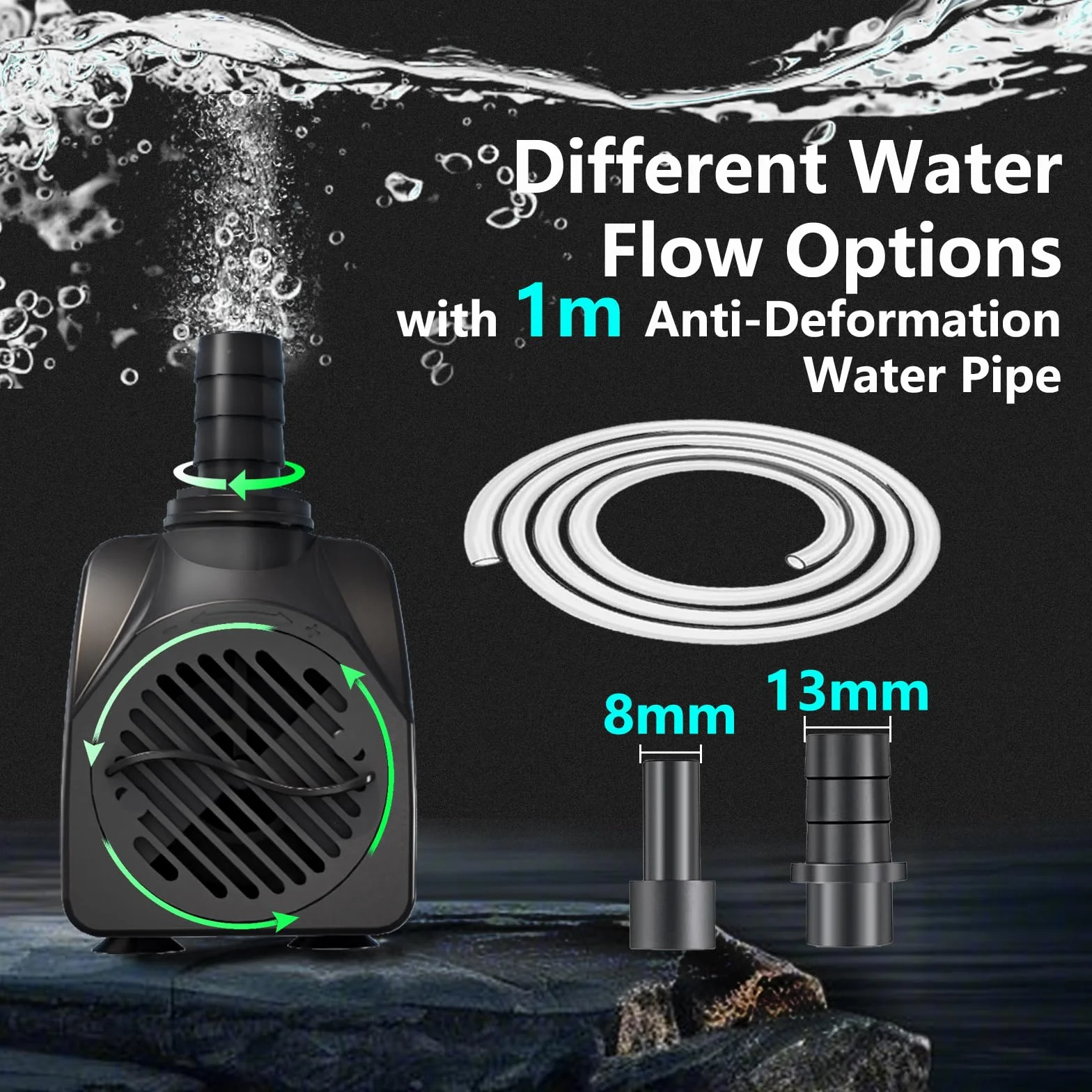 Pompe Submersible 10W 600L/h pour Étang Fontaine Aquarium Ultra-Silencieuse avec Câble 1.5m