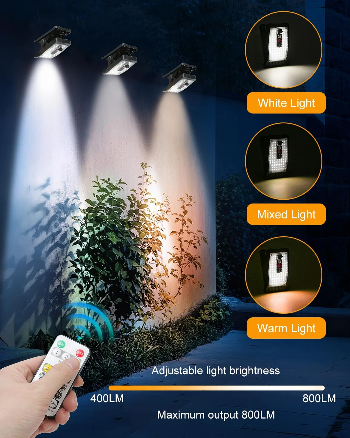 Lampes solaires extérieur avec détecteur de mouvement 70 LED 3 températures couleur USB télécommande étanche