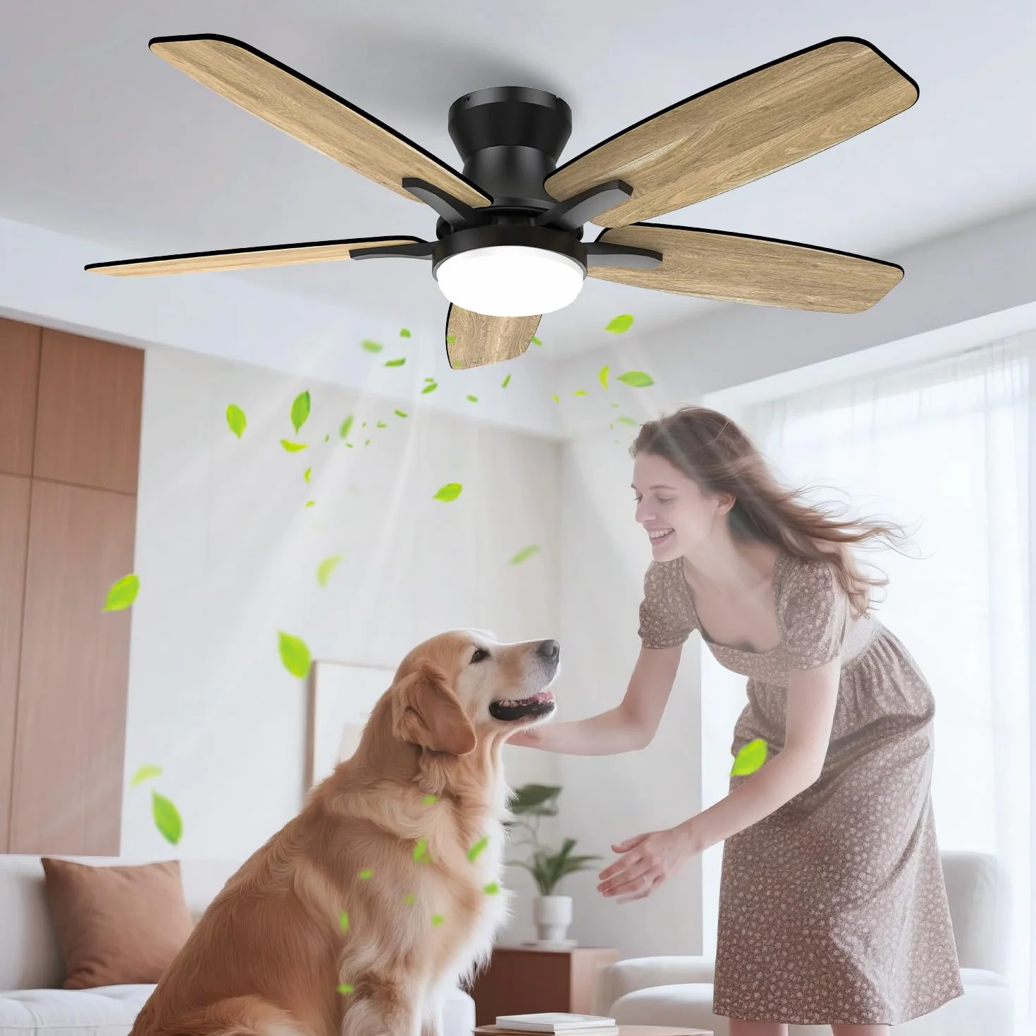 Airwit Ventilateur Plafond 106cm avec Lumiere Double Face Pale Silencieux LED Telecommande Reversible DC Moteur