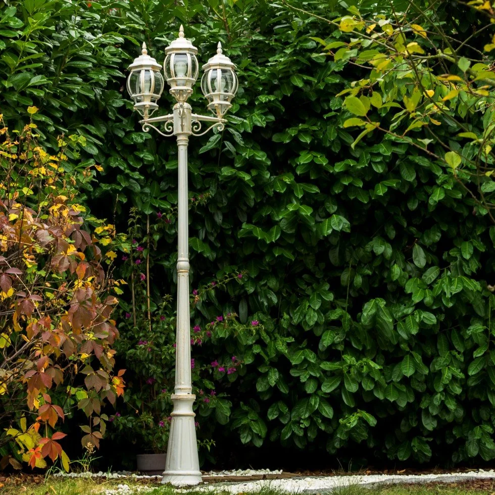 Lampe d'extérieur Lentua candélabre antique métal blanc/or 3 branches 215 cm E27 IP44