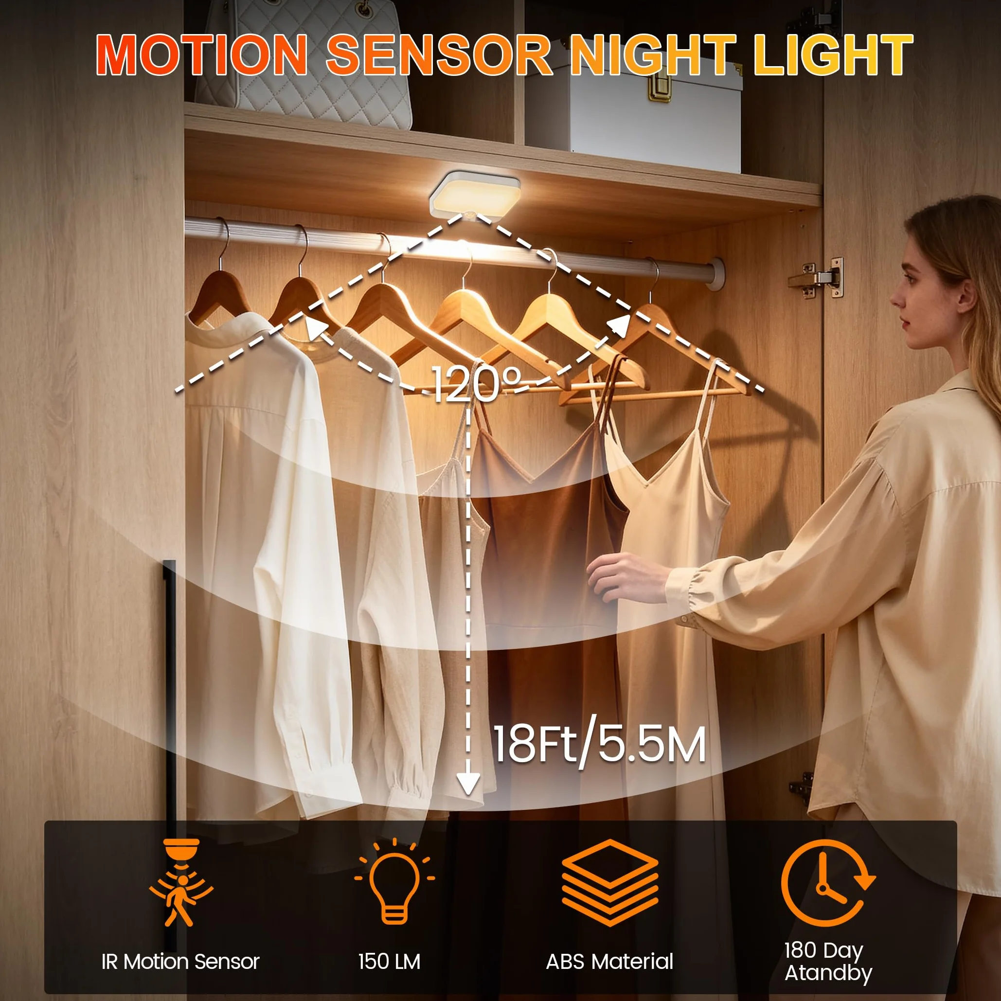 Veilleuse LED Rechargeable avec Détecteur de Mouvement, Lampe Sans Fil pour Intérieur, 6 Pièces