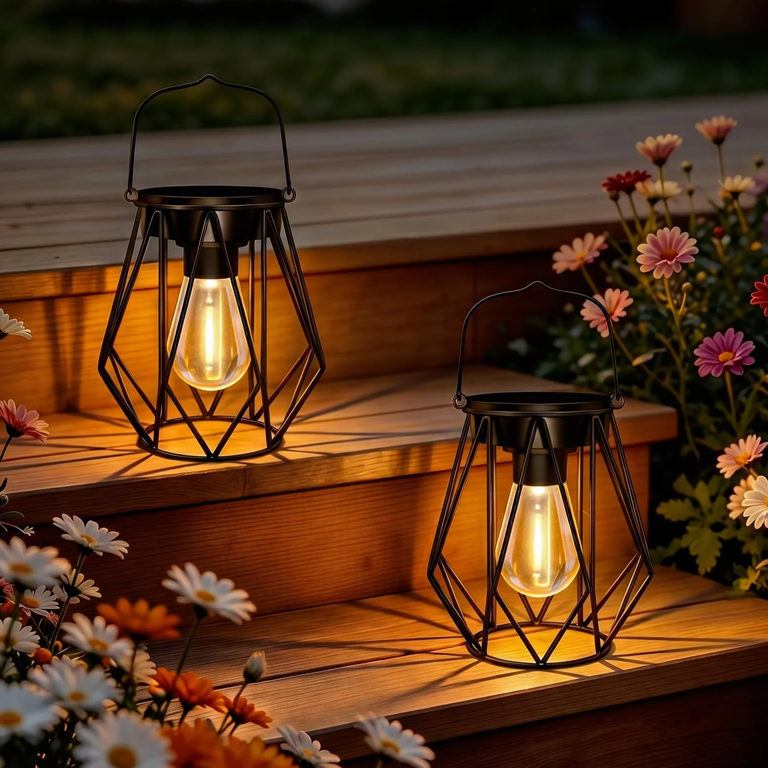Lanterne Solaire Exterieur Jardin IP65 Étanche LED Métal 2 Pièces