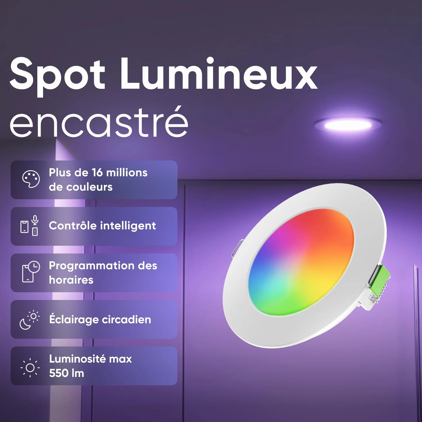 Nanoleaf Ampoule Connectée WiFi LED Spots Encastrés, Compatible Alexa/Google Home/App, Dimmable Multicolore 550LM 1200K-6500K, Découpe 75–85 mm