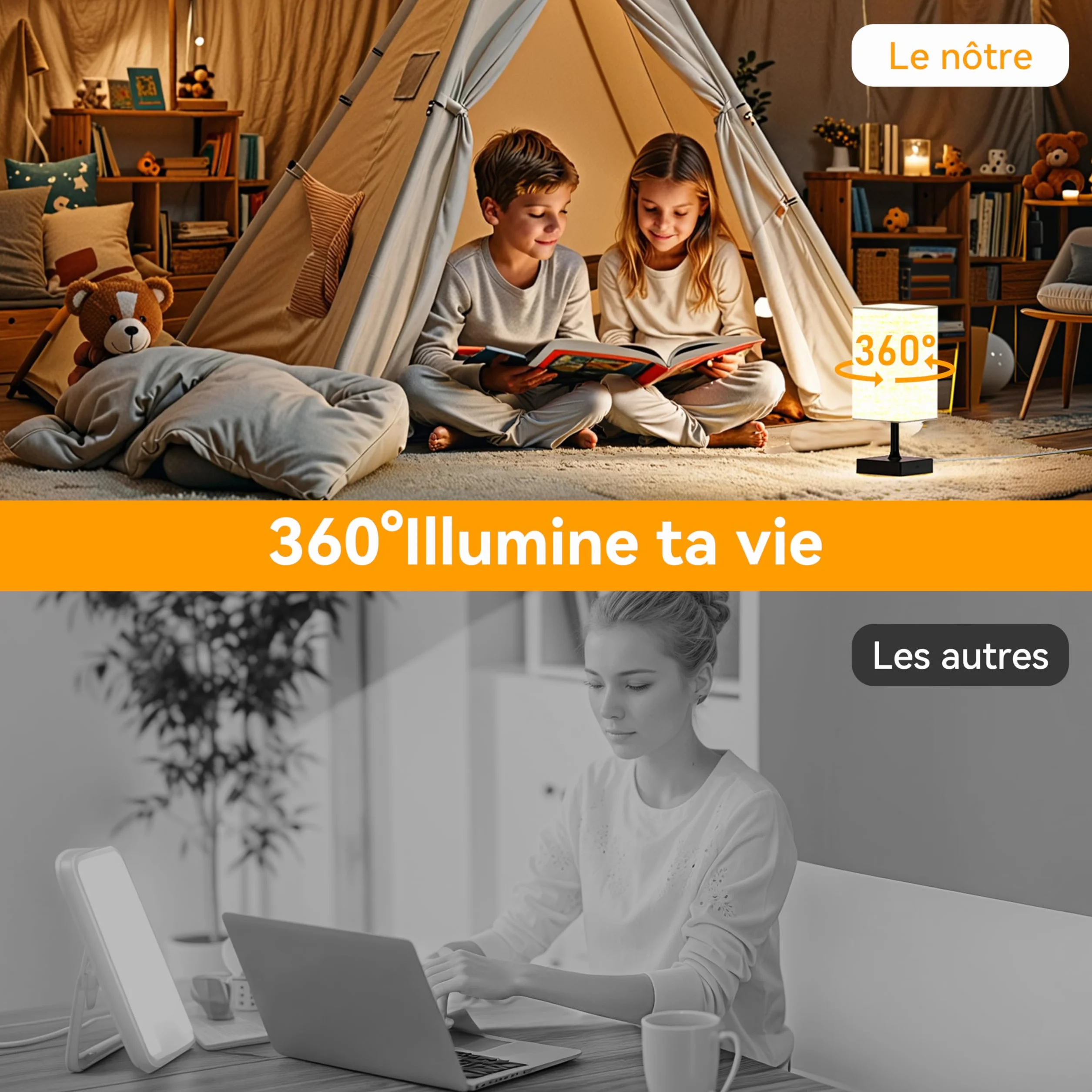Lampe de luminothérapie 10000 Lux sans UV avec télécommande, 3 températures de couleur, luminosité réglable et fonction mémoire