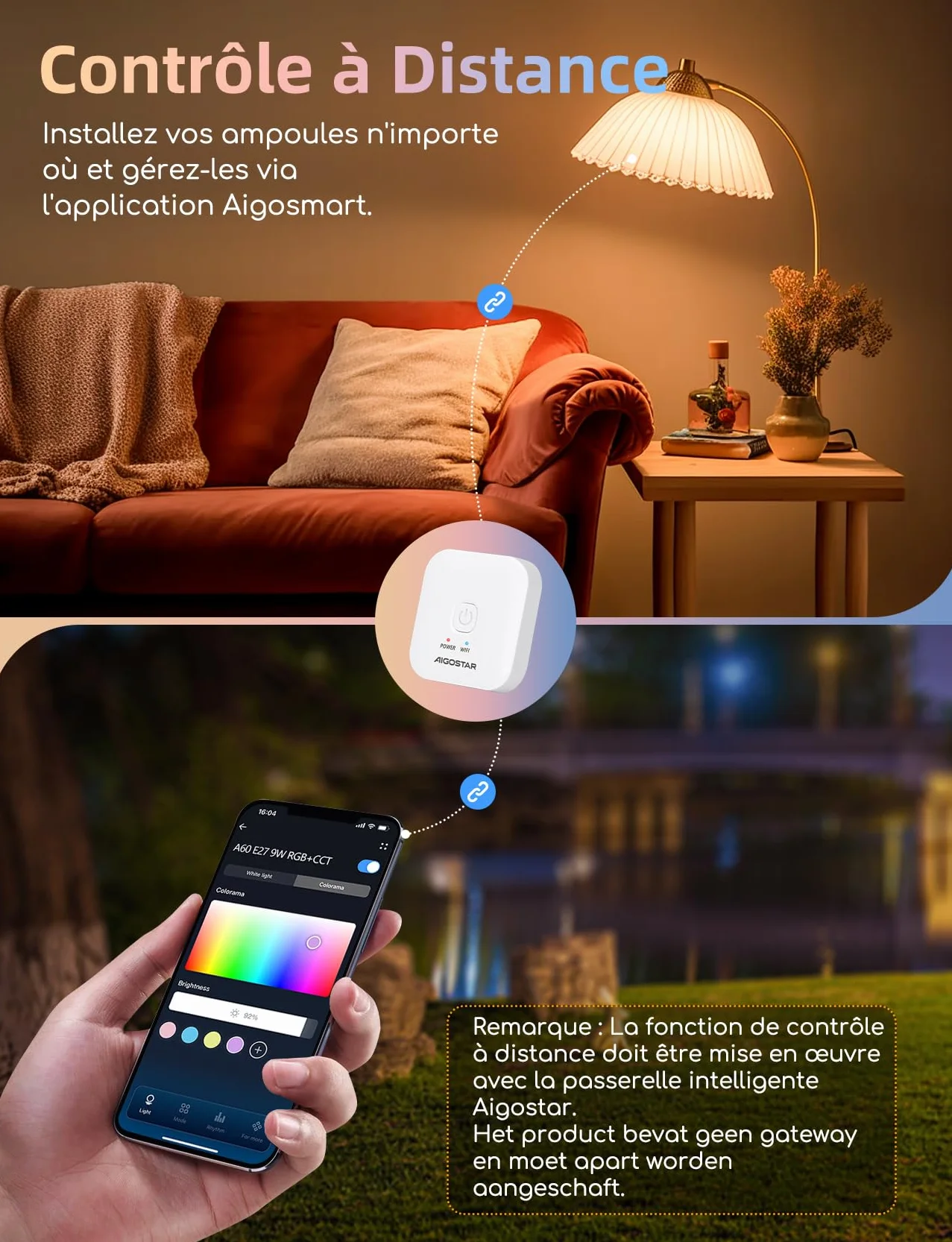 Aigostar Ampoule Connectée Bluetooth Mesh G45 6.5W E14 LED 555LM RVB 2700K-6500K 16 Millions de Couleurs 4 Unités