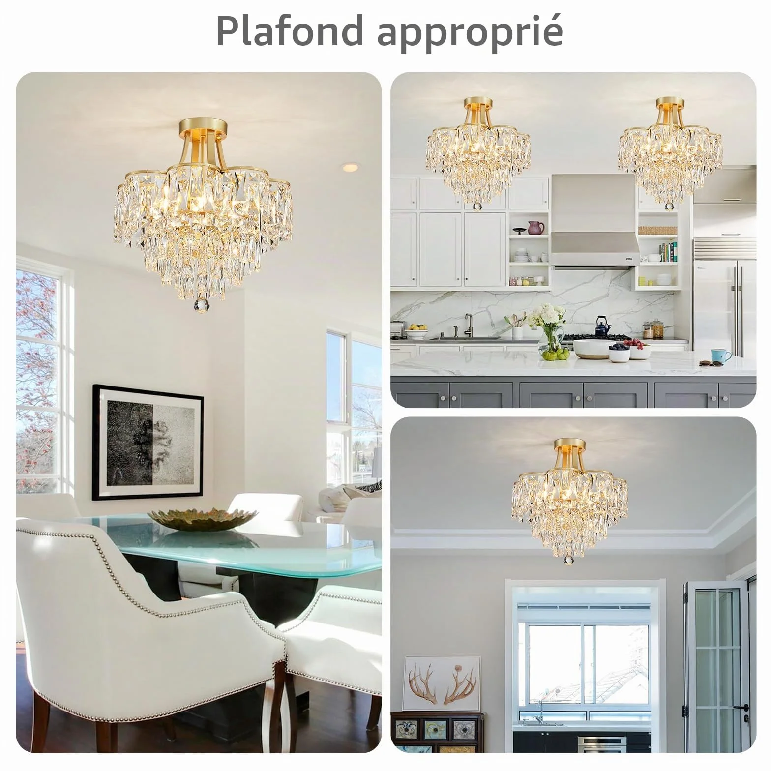 WUZUPS Crystal Chandelier Plafonnier encastré Luminaire moderne pour Chambre à coucher Hallway Bar Cuisine Salle de bain, H 49 x L 46. 5, E14 Base, Gold