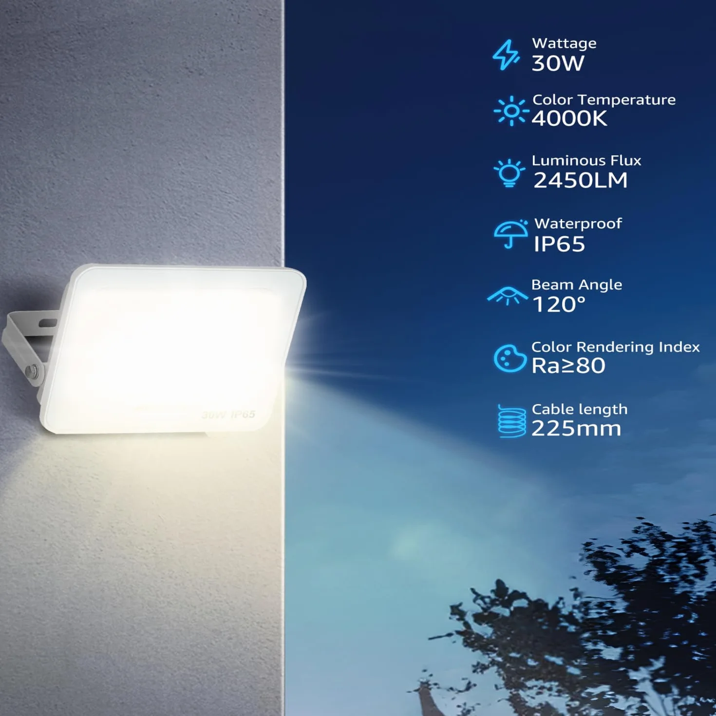 Aigostar Projecteur LED Extérieur 30W 2450lm 4000K IP65 Imperméable Lumière de Sécurité Lot de 2