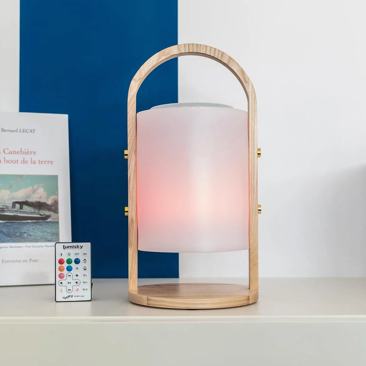 Lumisky Lampe enceinte bluetooth sans fil WOODY PLAY LED blanc/multicolore dimmable H37cm avec télécommande